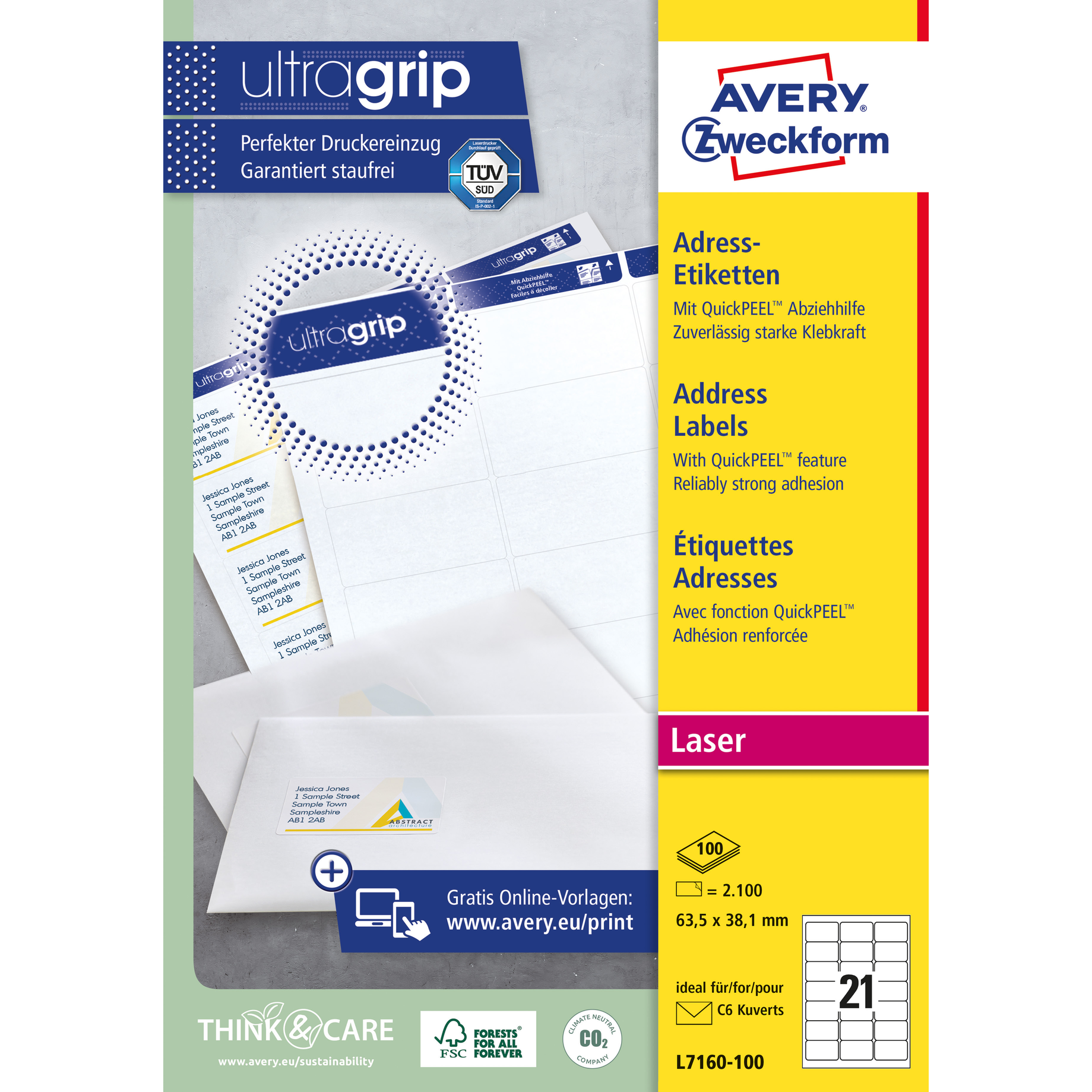 Adress-Etikett für Laserdrucker, ultragrip, umlaufender Rand