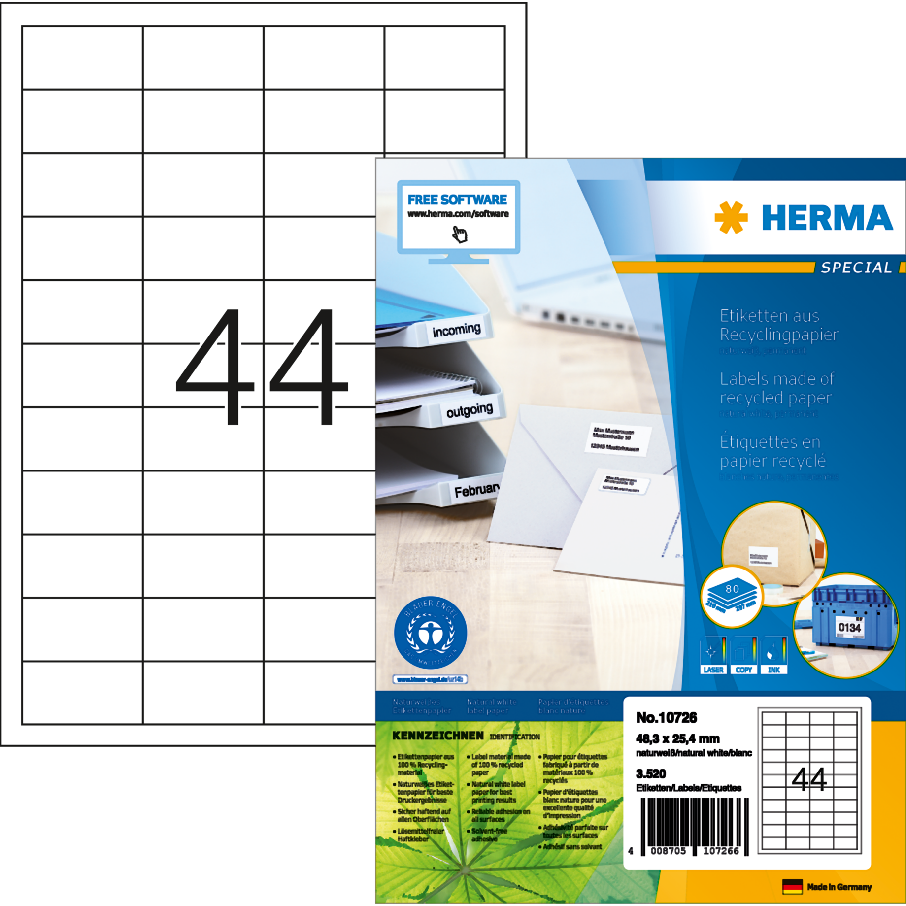 Etikett Recycling, Premium Qualität, PG mit 80 Blatt