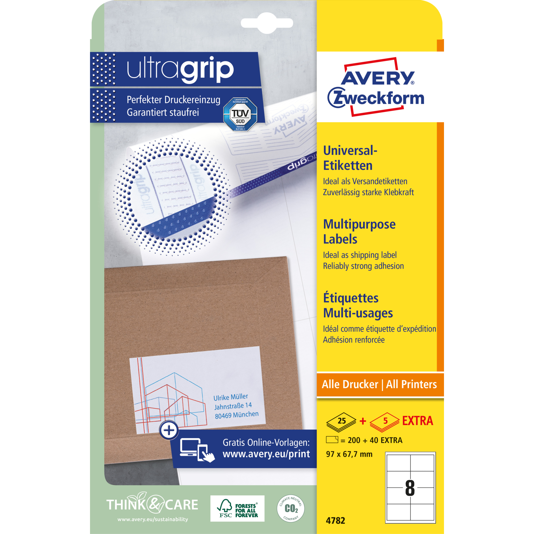 Universal-Etikett ultragrip + 5 BLatt extra