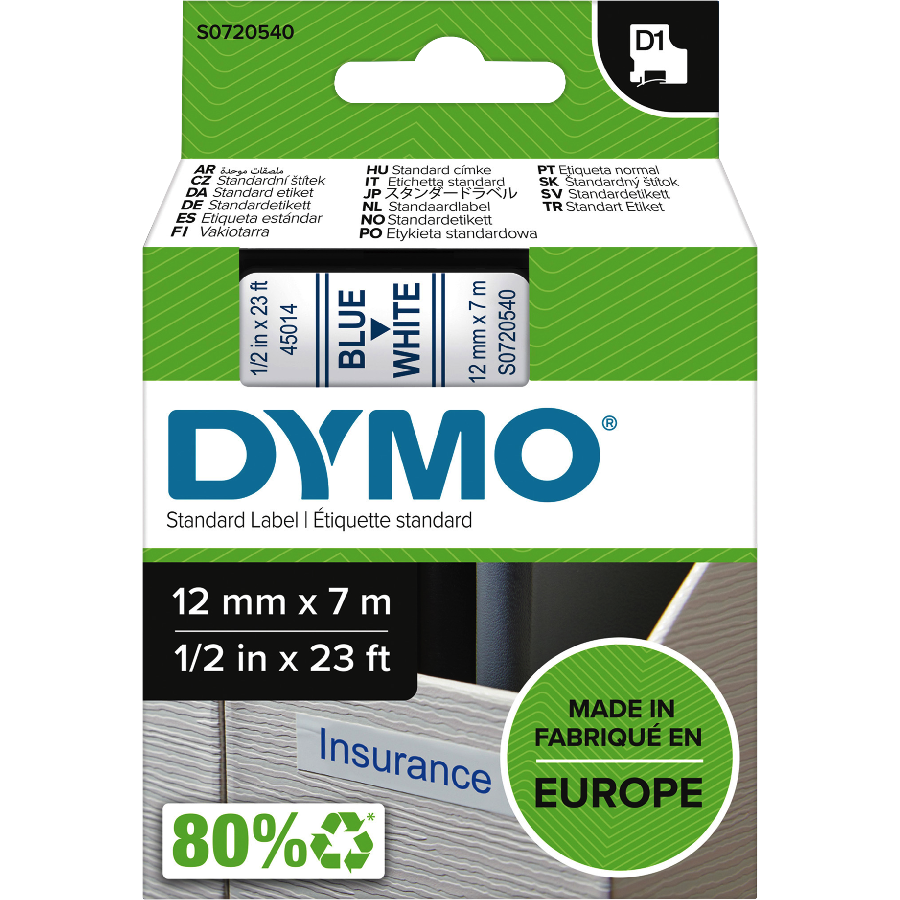 D1-Schriftbandkassette, 12 mm