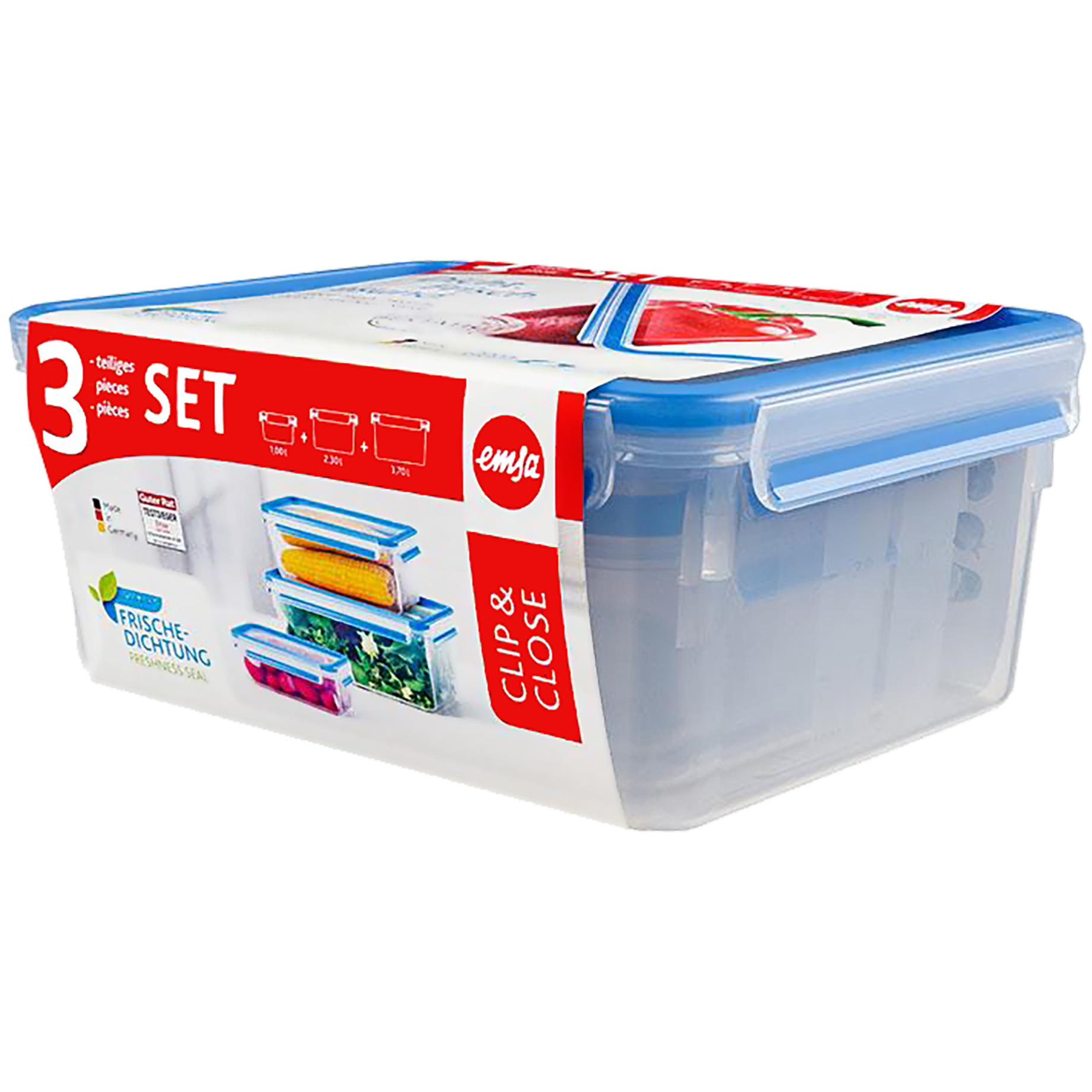 Frischhaltedose Clip & Close eckig, 3er Set, 1/2/3 Liter