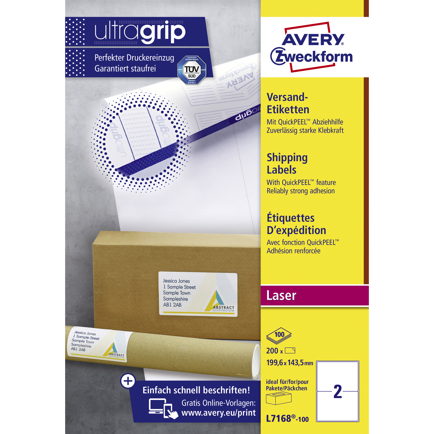 Versand-Etikett für Laserdrucker, ultragrip, für Pakete und Päckchen