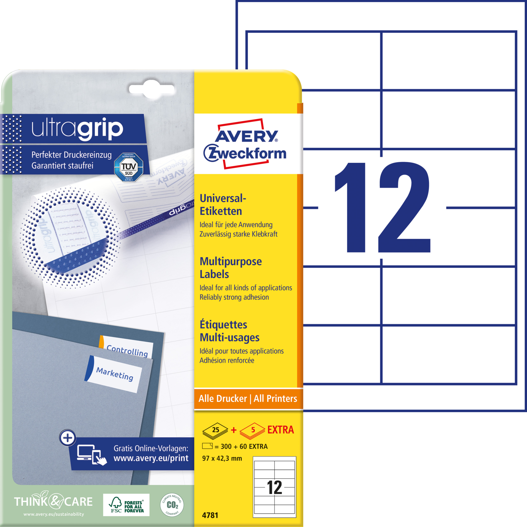 Universal-Etikett ultragrip + 5 BLatt extra