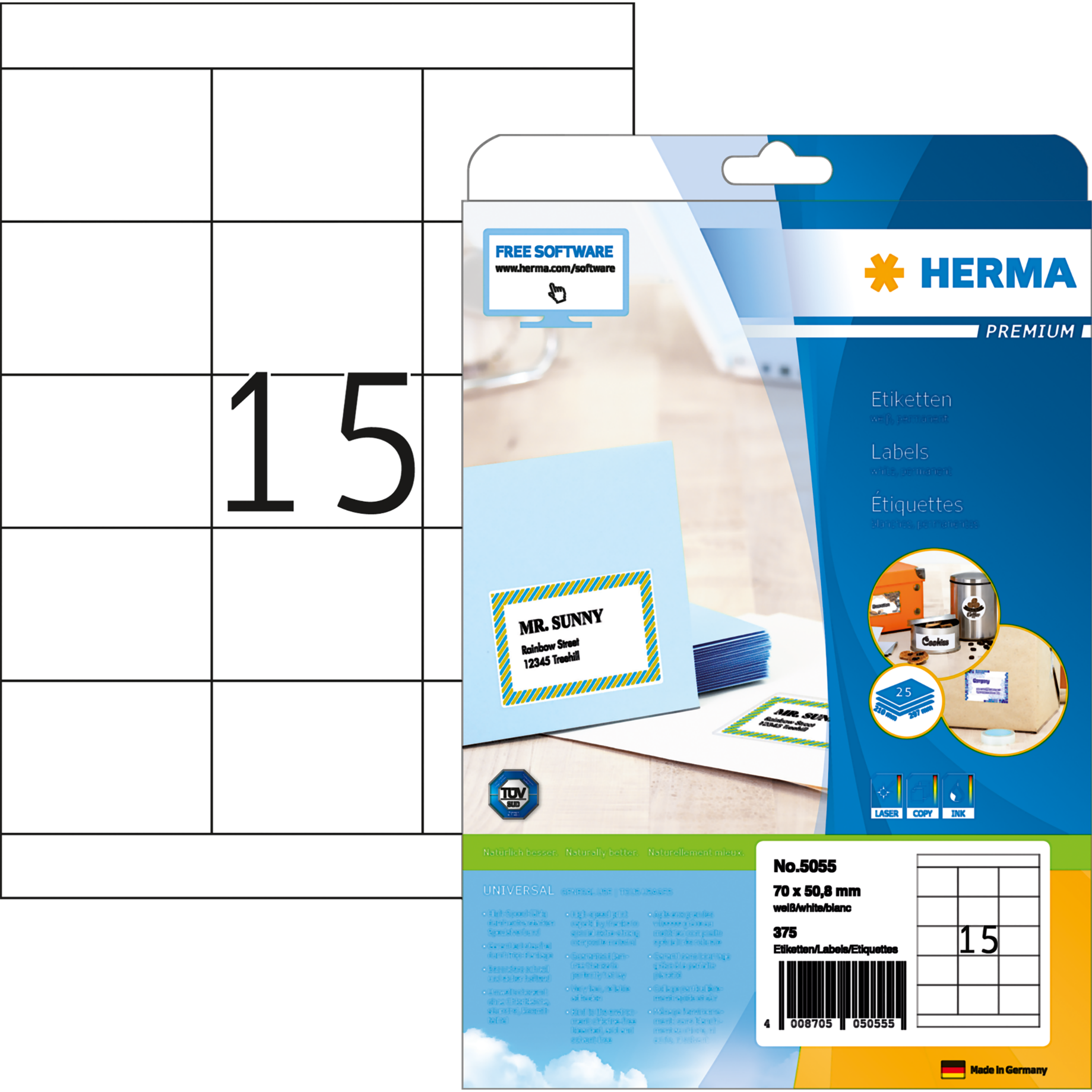 Universal-Etikett PREMIUM, ohne Rand / Eckenrundung, PG mit 25 BL