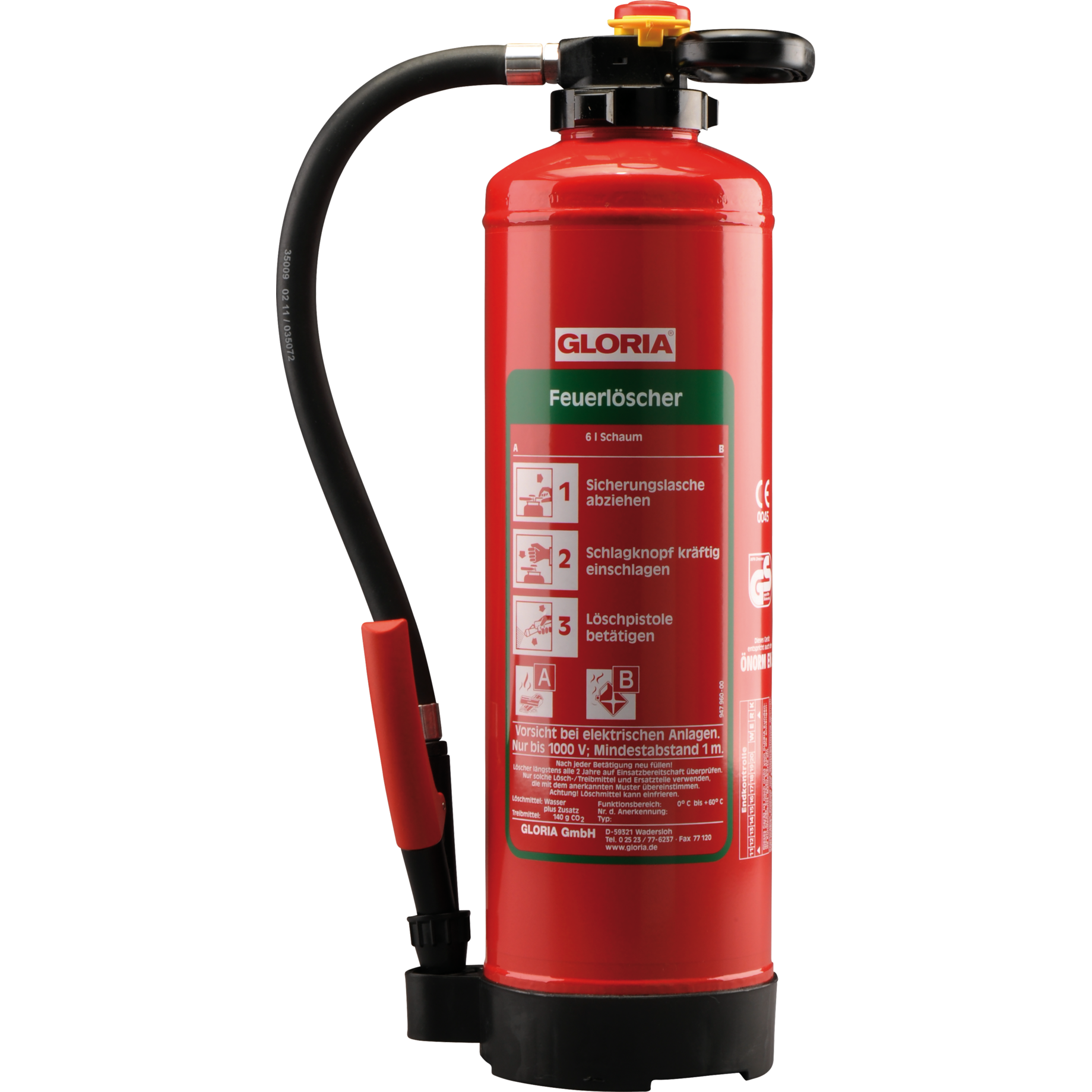 Schaumkolbenkartuschen-Feuerlöscher SK6PRO mit Wandhalter