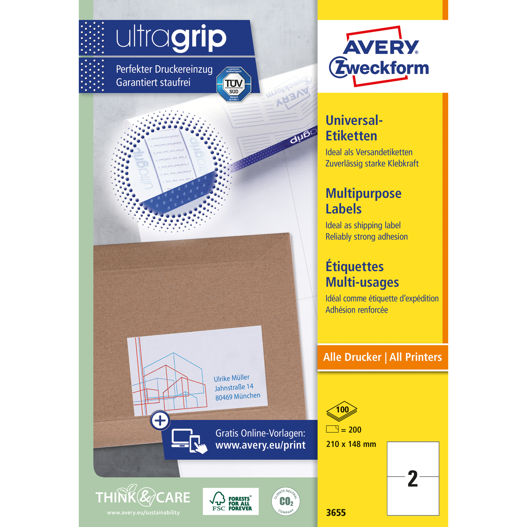 Universal-Etikett, ultragrip, 210 mm breit