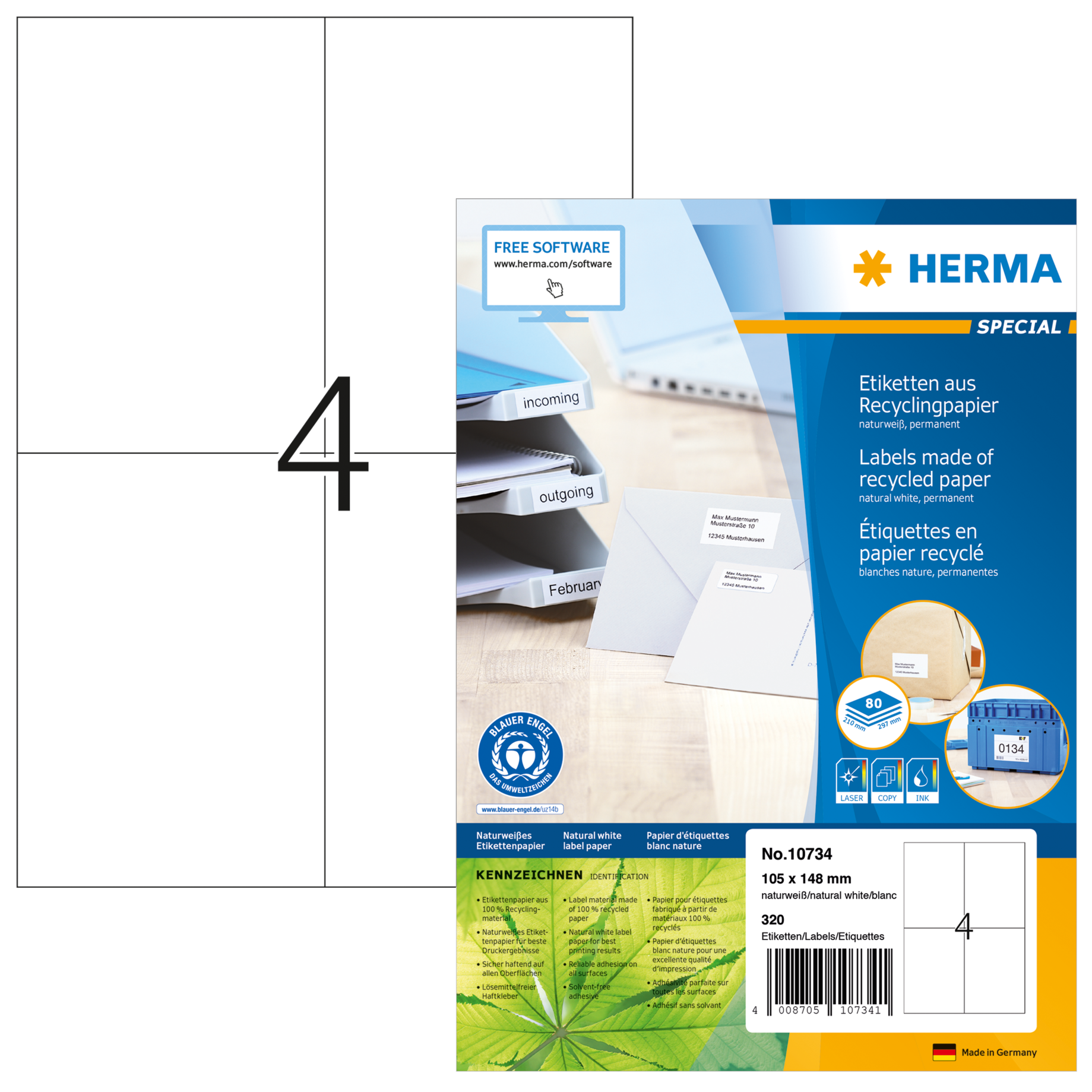 Etikett Recycling, Premium Qualität, PG mit 80 Blatt