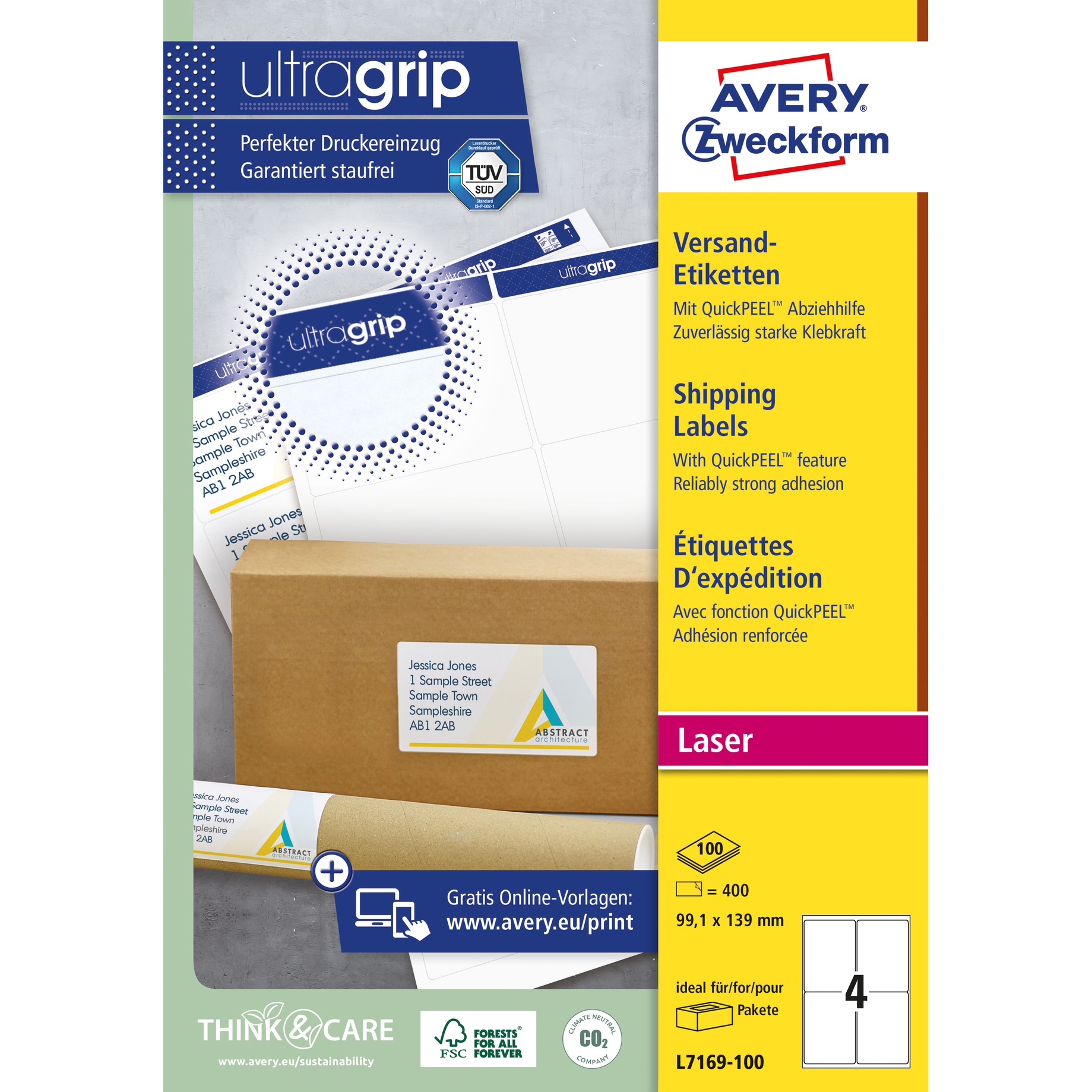 Versand-Etikett für Laserdrucker, ultragrip, für Pakete und Päckchen