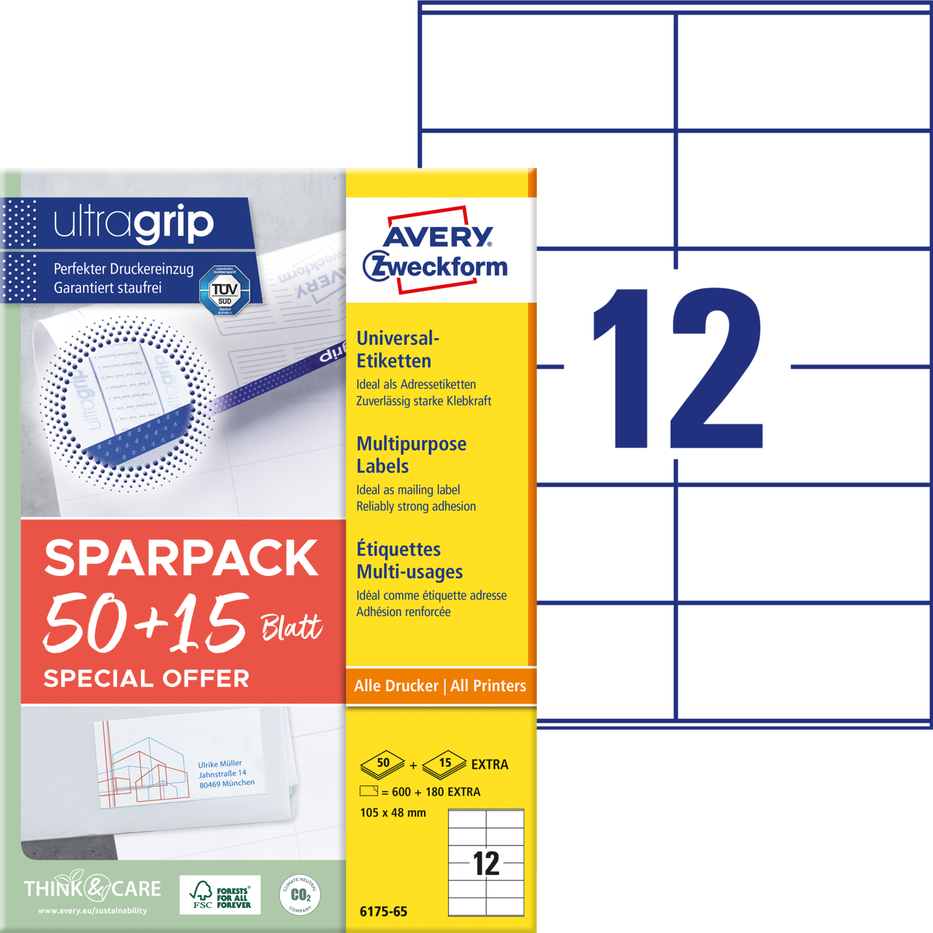 Universal-Etikett ultragrip + 15 Blatt EXTRA