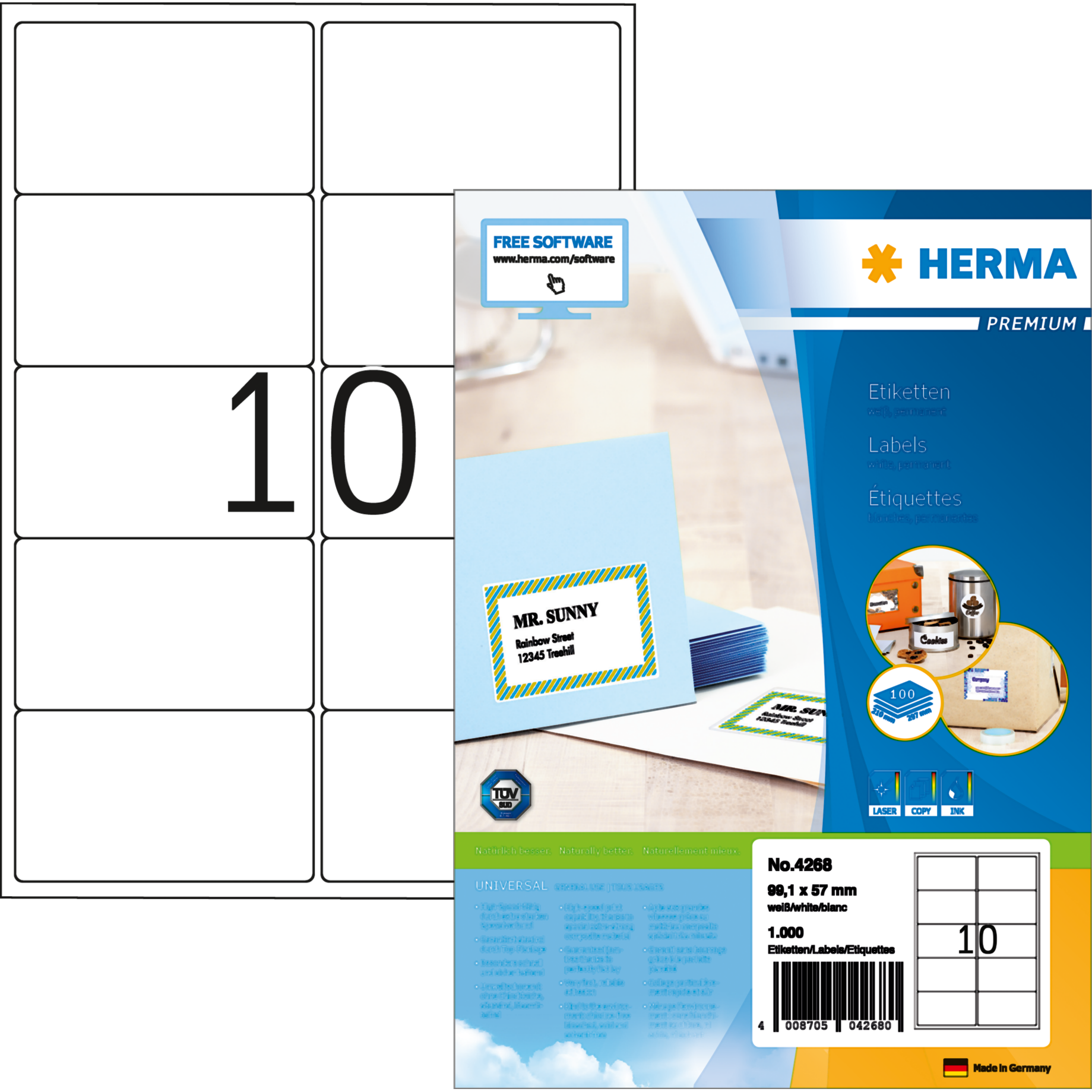 Universal-Etikett PREMIUM, mit Rand / Eckenrundung, PG mit 100 BL