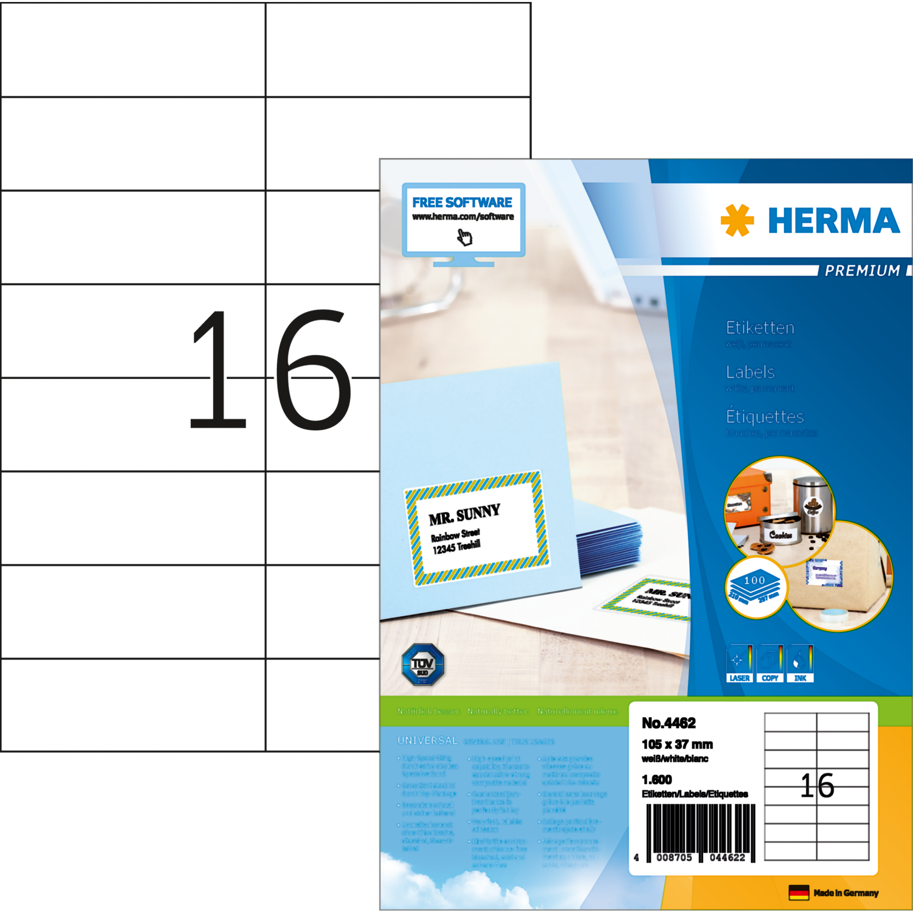 Universal-Etikett PREMIUM, ohne Rand / Eckenabrundung, PG mit 100 BL