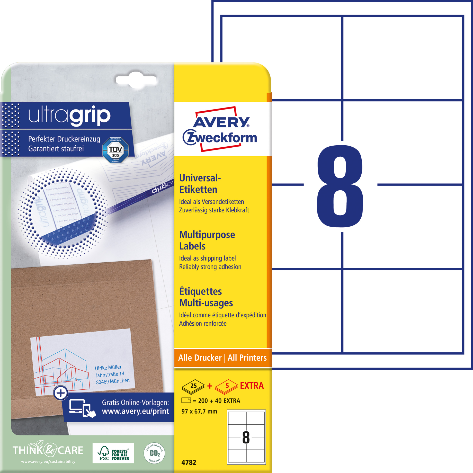 Universal-Etikett ultragrip + 5 BLatt extra
