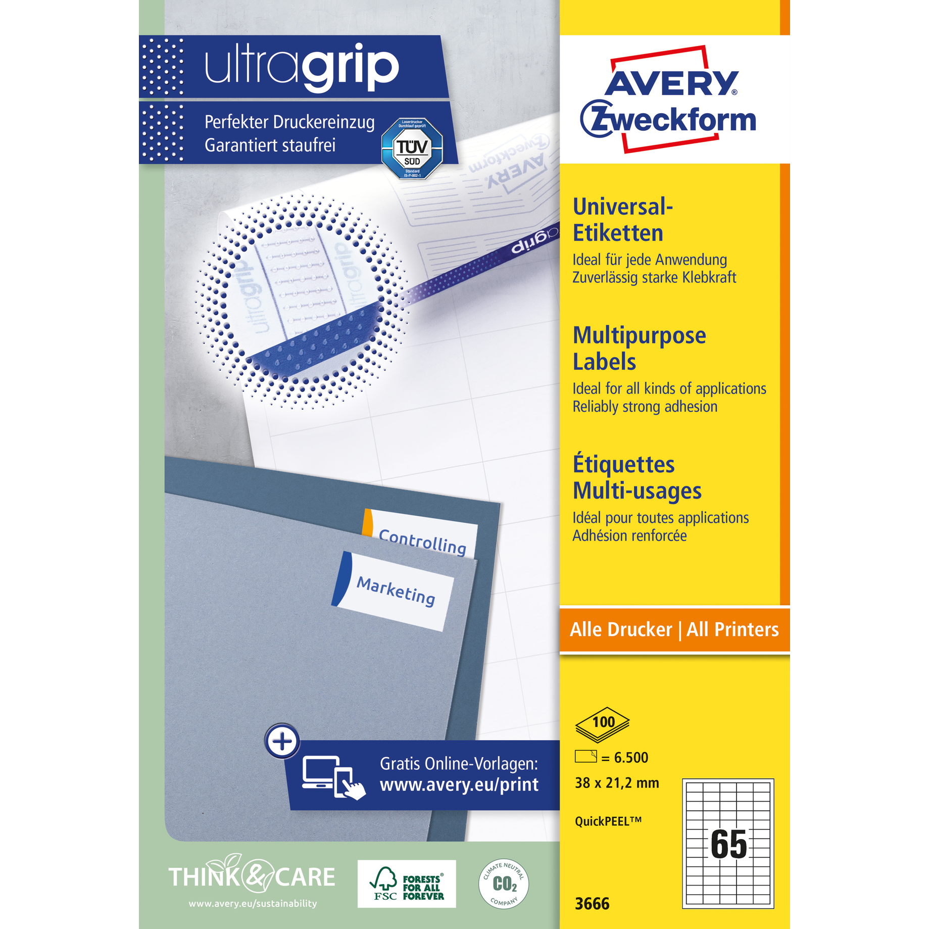 Universal-Etikett, ultragrip, 38 mm breit, umlaufender Rand