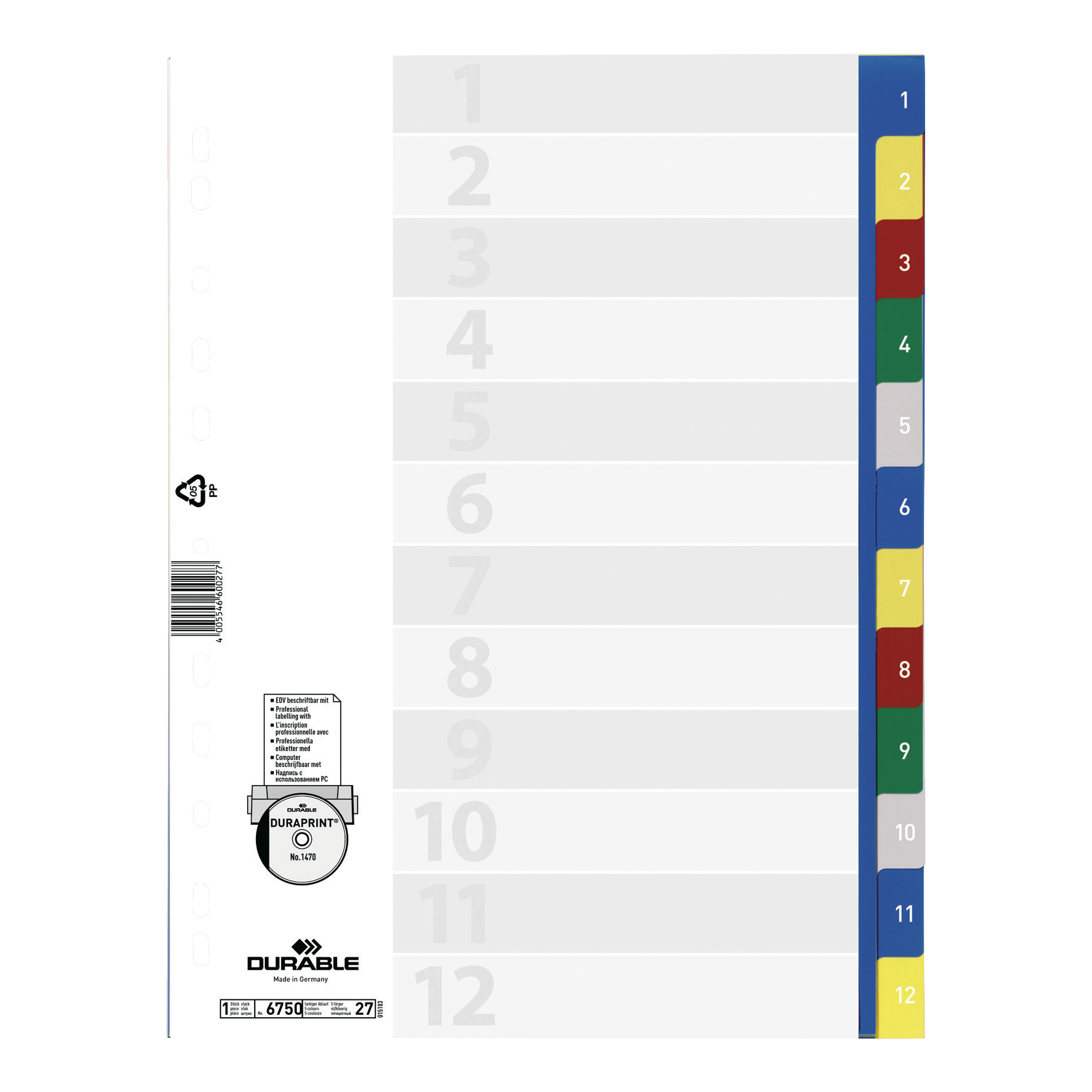 Zahlenregister mit farbigen Taben