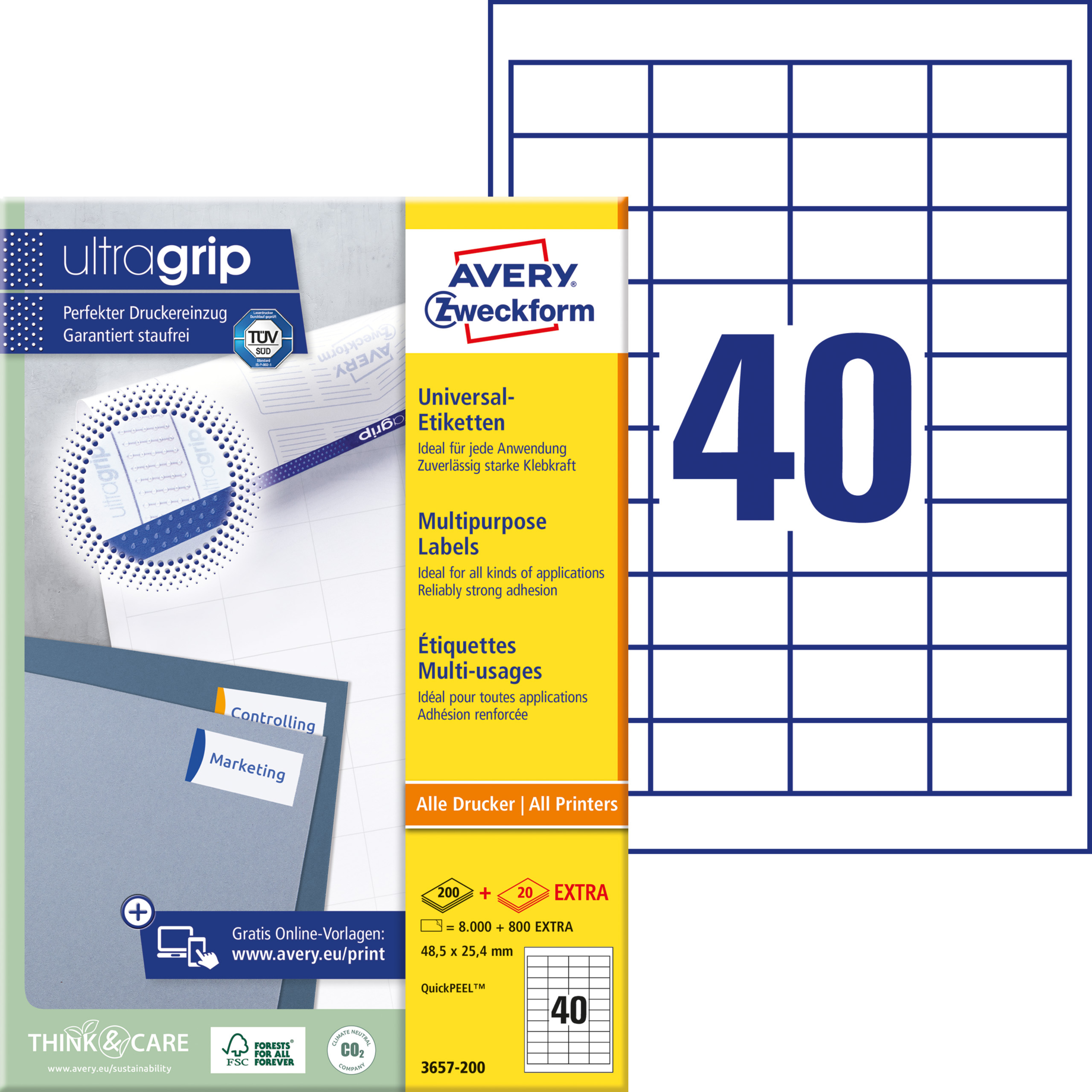 Universal-Etikett, ultragrip, 48,5 mm breit