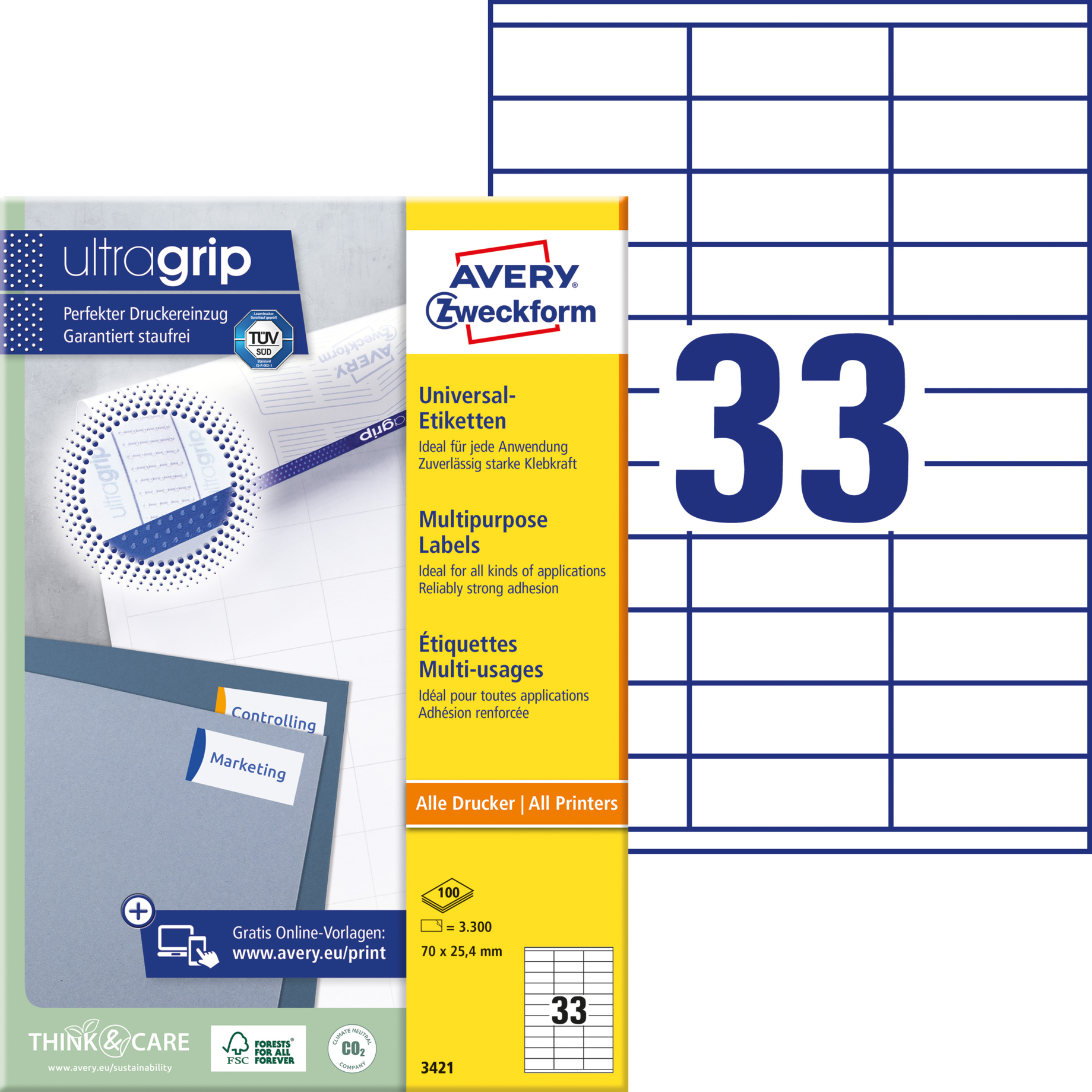 Universal-Etikett, ultragrip, 70 mm breit