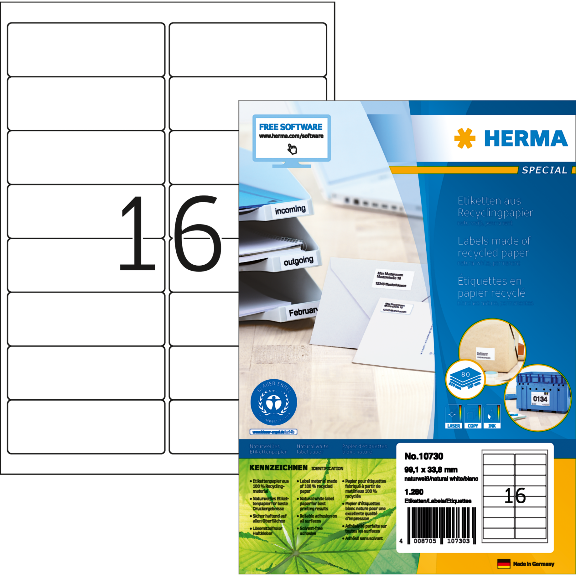 Etikett Recycling, Premium Qualität, PG mit 80 Blatt