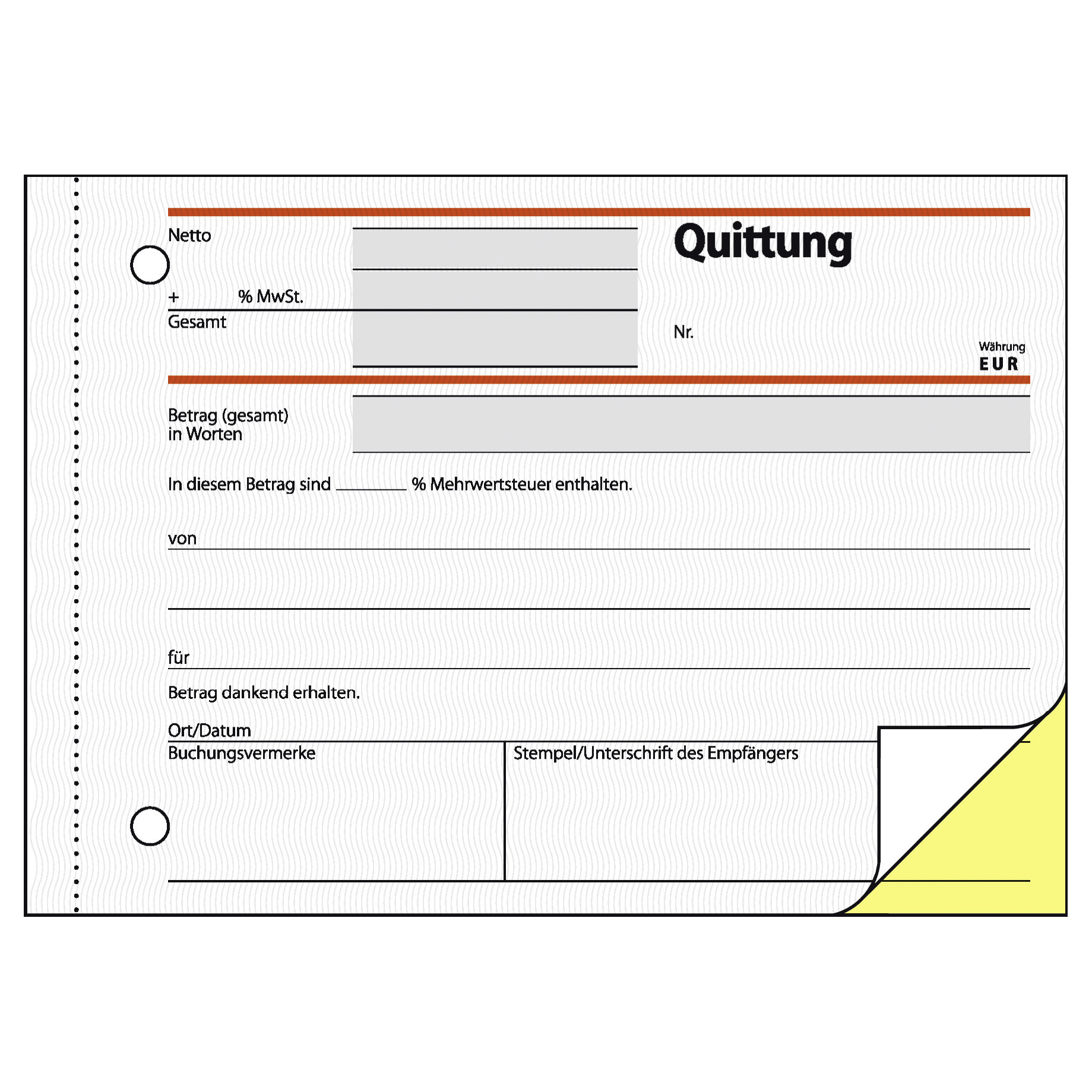 Quittung, einfaches Satzbild