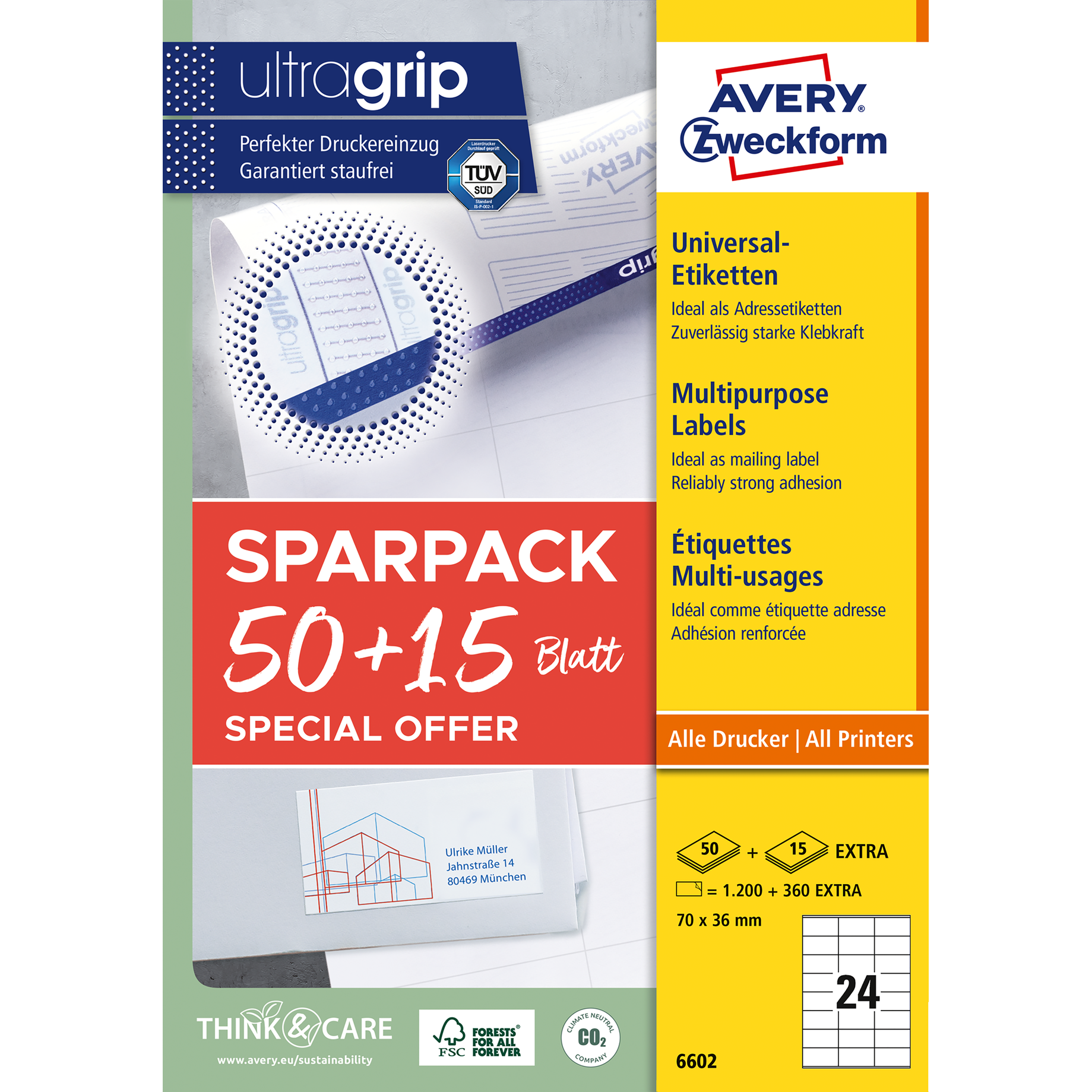 Universal Etikett 50 + 15 Blatt, Online Porto