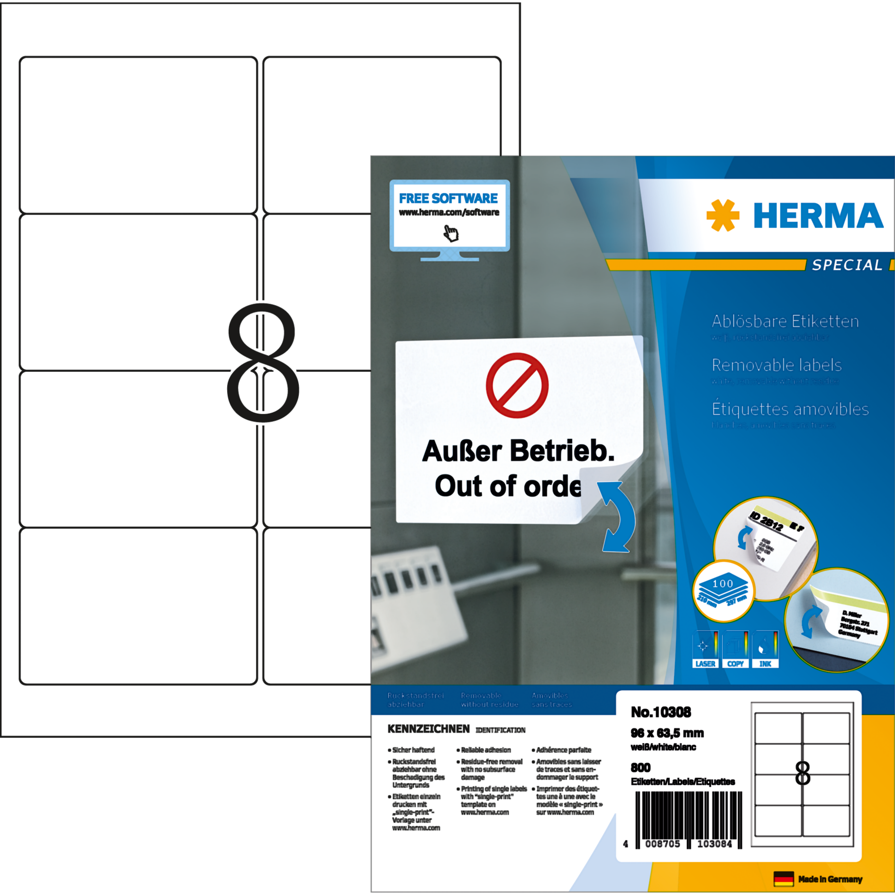 Ablösbares Etikett, mit Rand / Eckenrundung, PG mit 100 BL