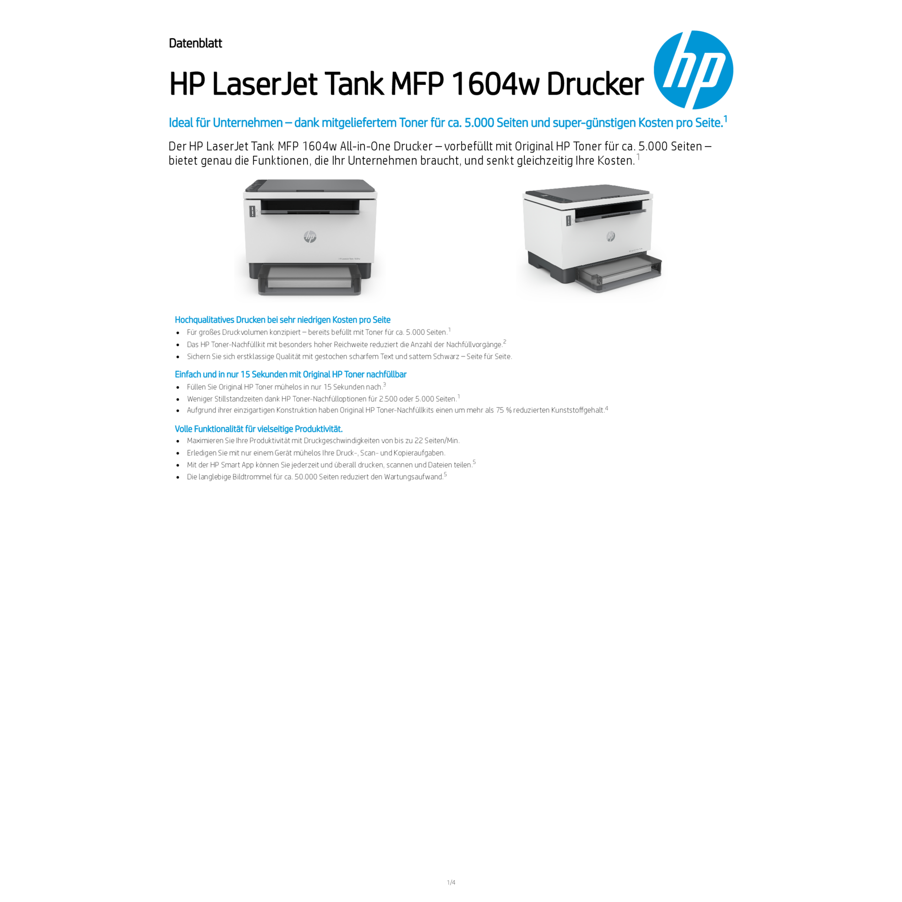 HP  Multifunktionsdrucker LaserJet Tank MFP 1604w