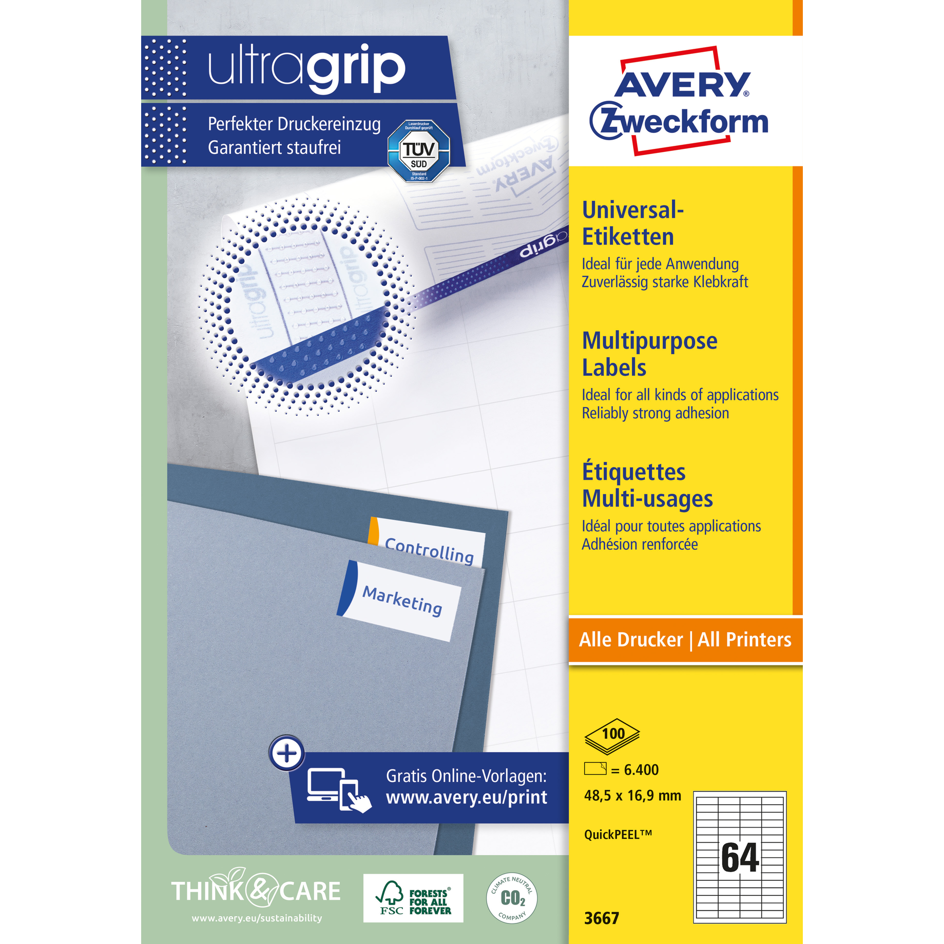 Universal-Etikett, ultragrip, 48,5 breit, umlaufender Rand