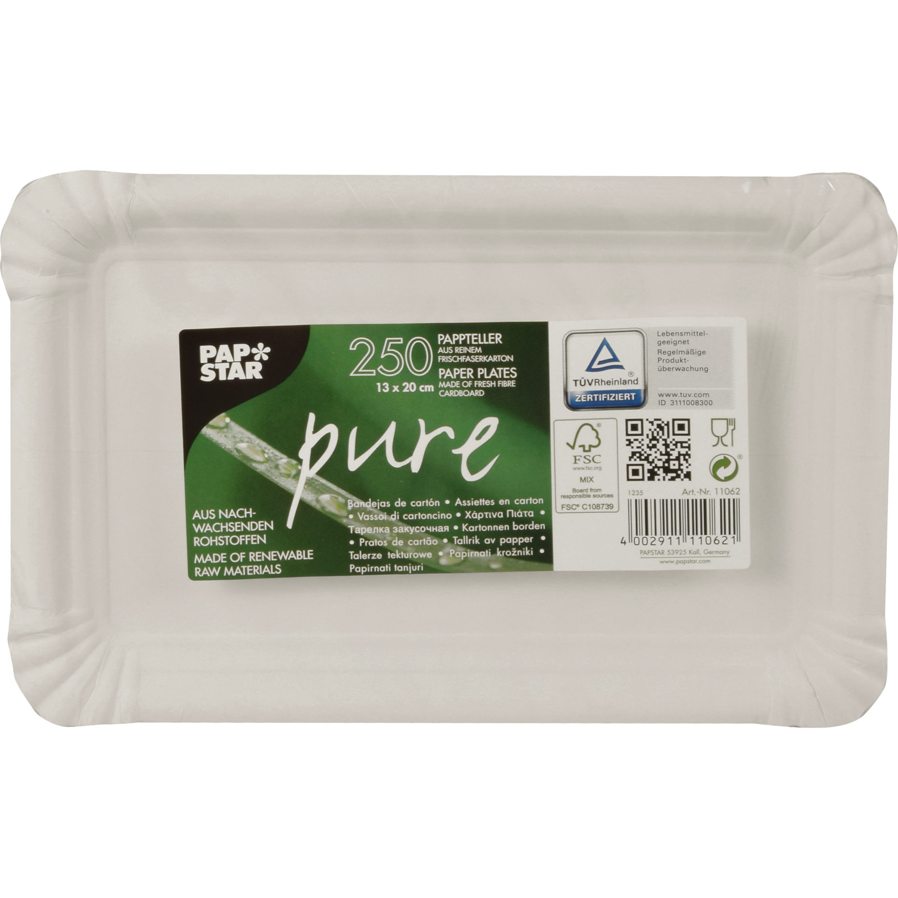 Pappteller eckig "pure", aus Pappe