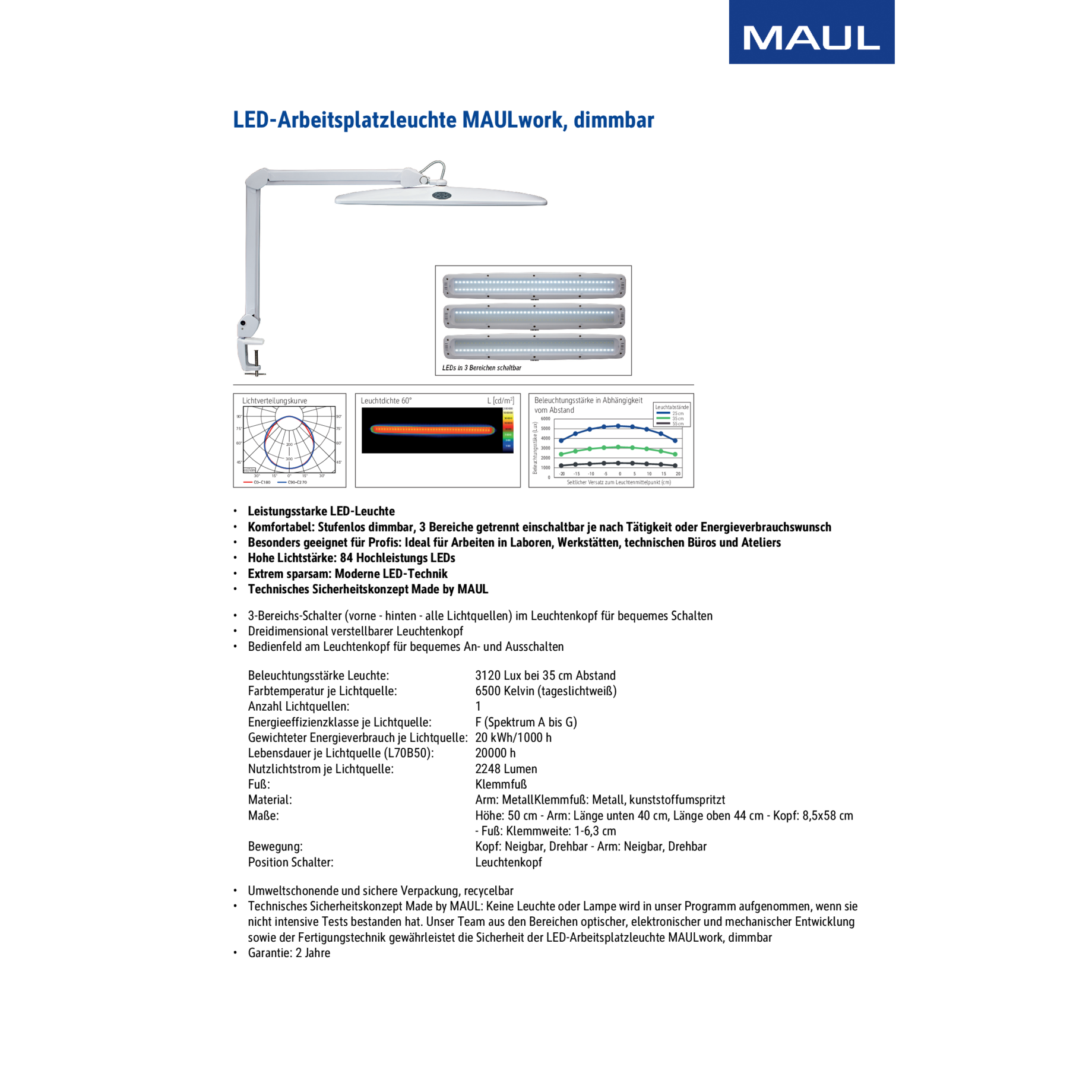 LED-Arbeitsplatzleuchte MAULwork, dimmbar LED-Arbeitsplatzleuchte MAULwork, dimmbar