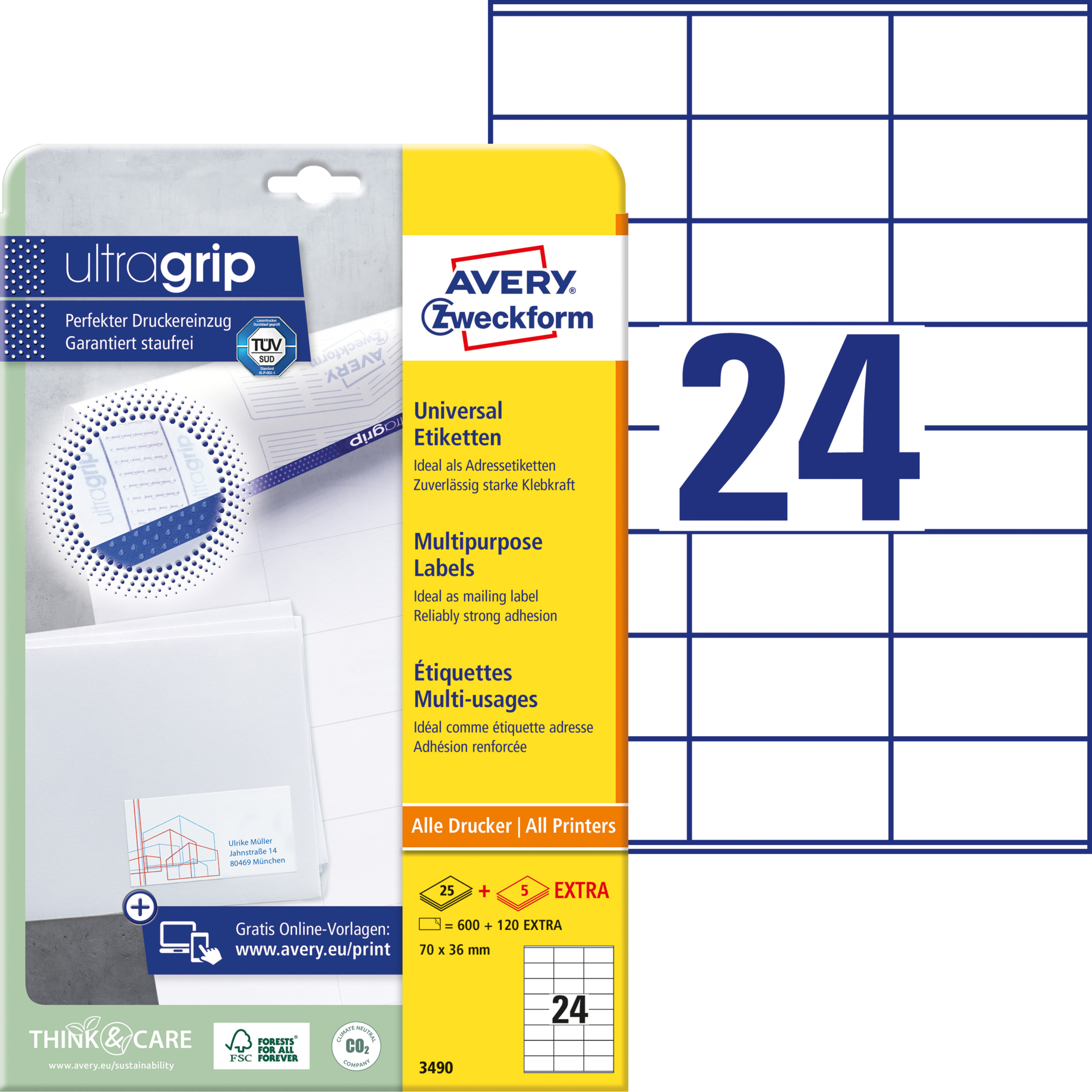 Universal-Etikett ultragrip + 5 BLatt extra