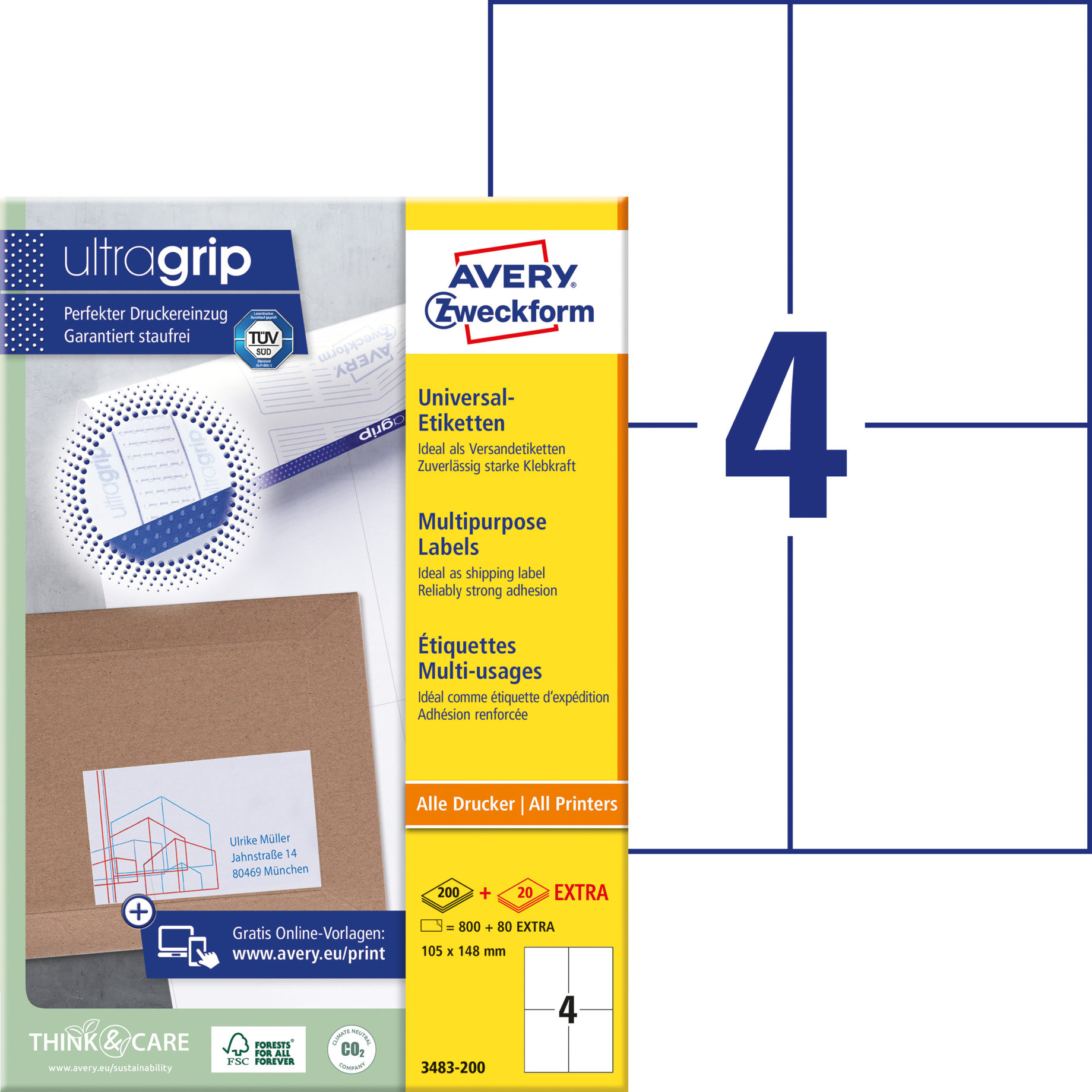 Universal-Etikett ultragrip + 20 Blatt EXTRA