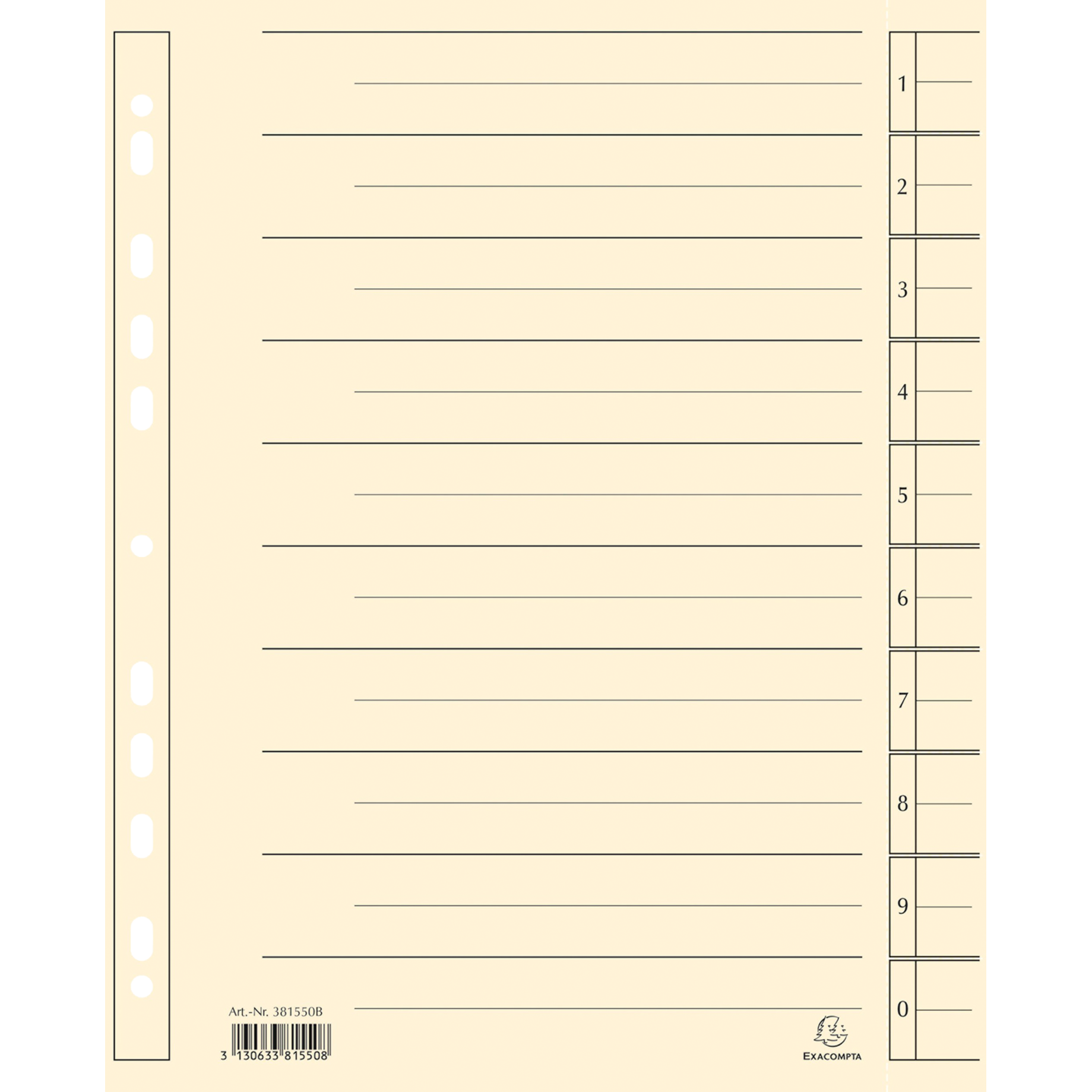 Trennblatt, Tabe und Lochrand farbig