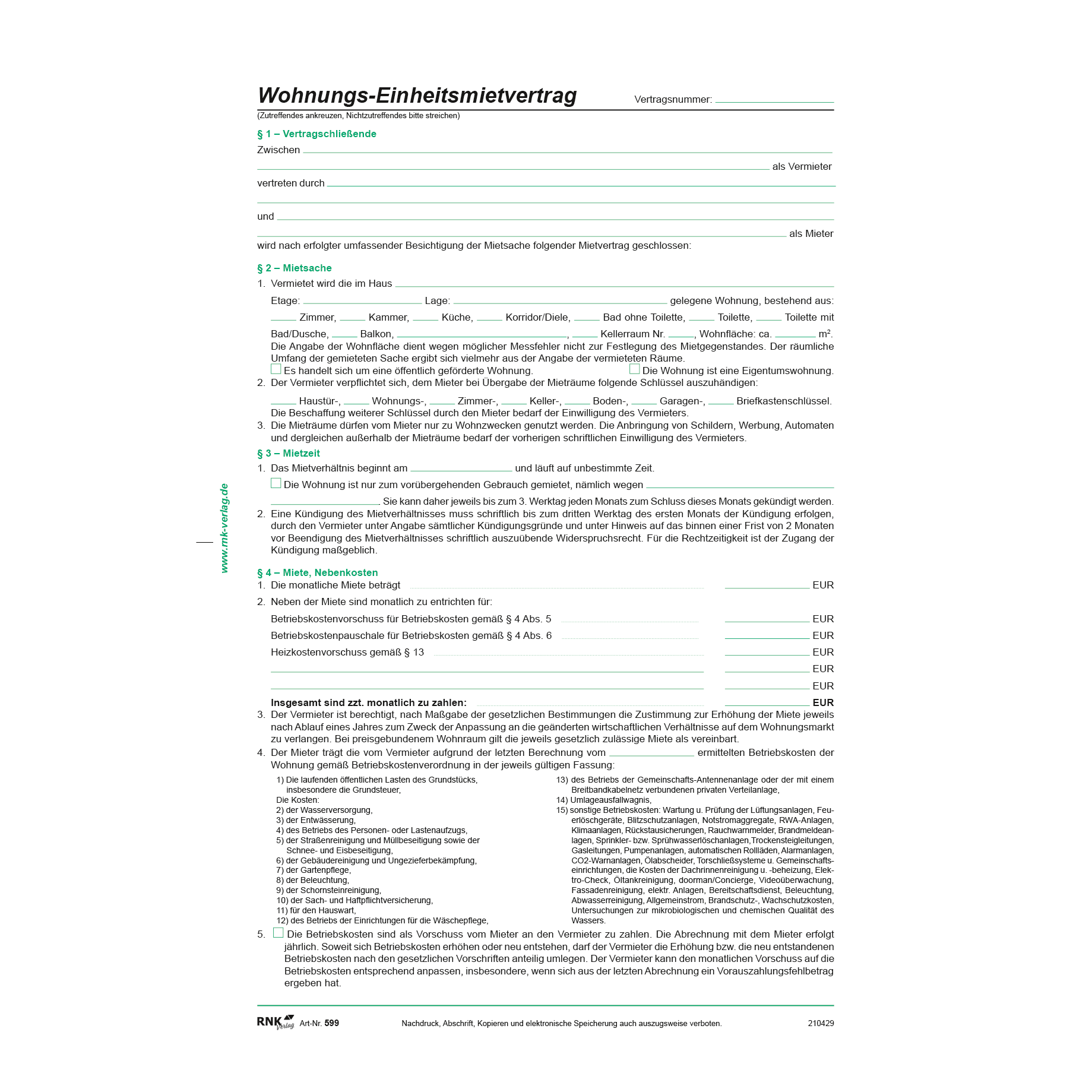 Wohnungs-Einheitsmietvertrag