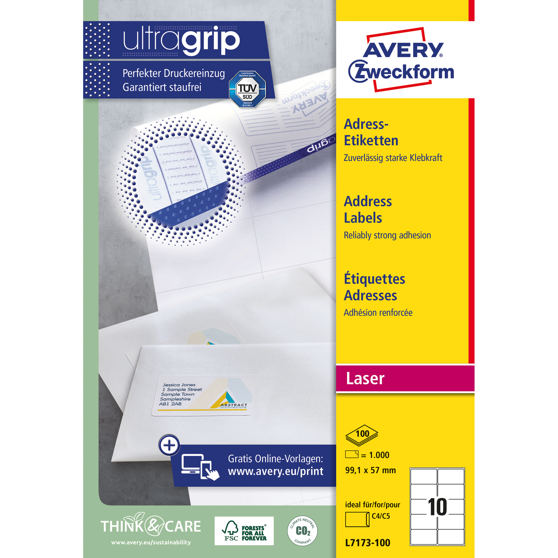 Adress-Etikett für Laserdrucker, ultragrip