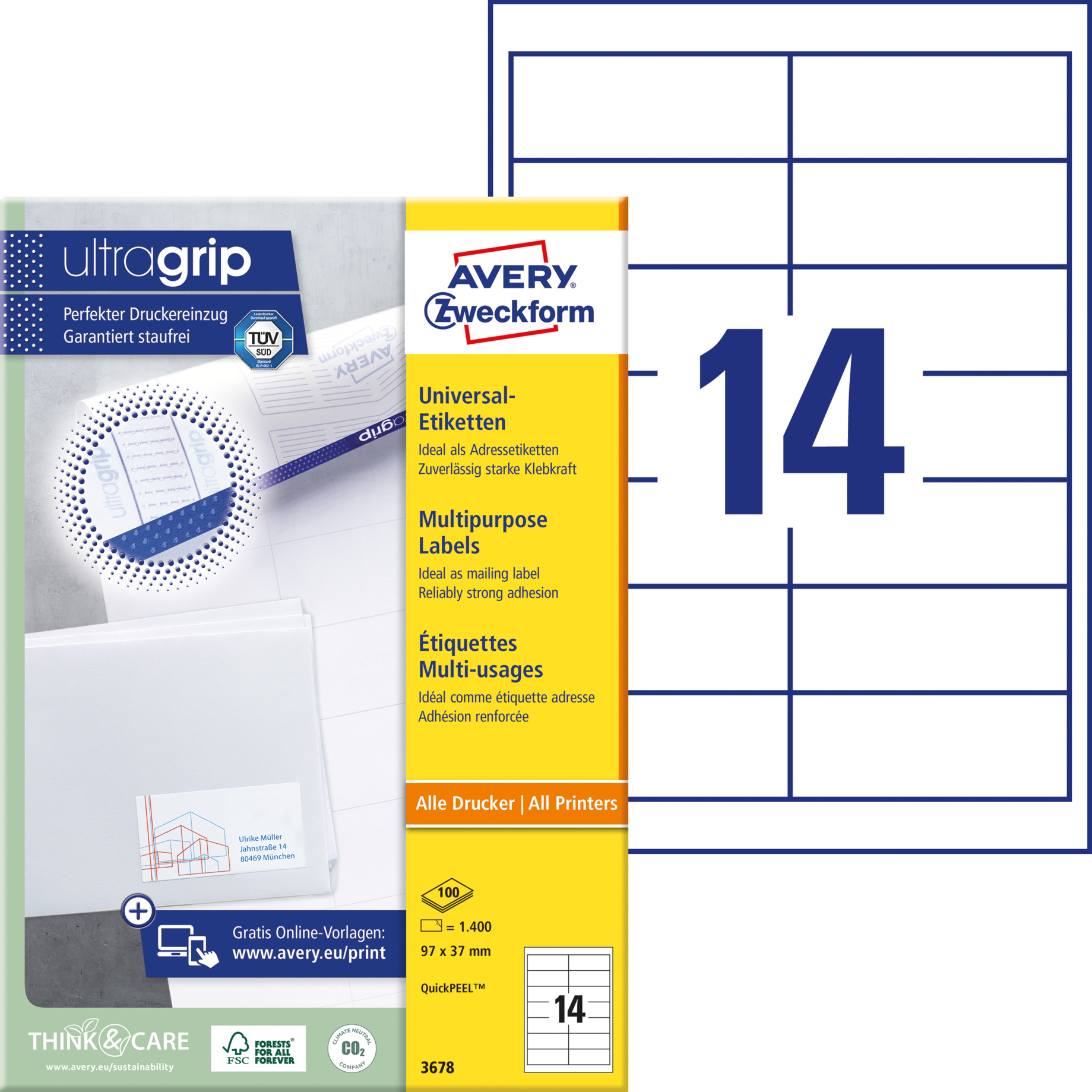 Universal-Etikett, ultragrip, 97 mm breit, umlaufender Rand