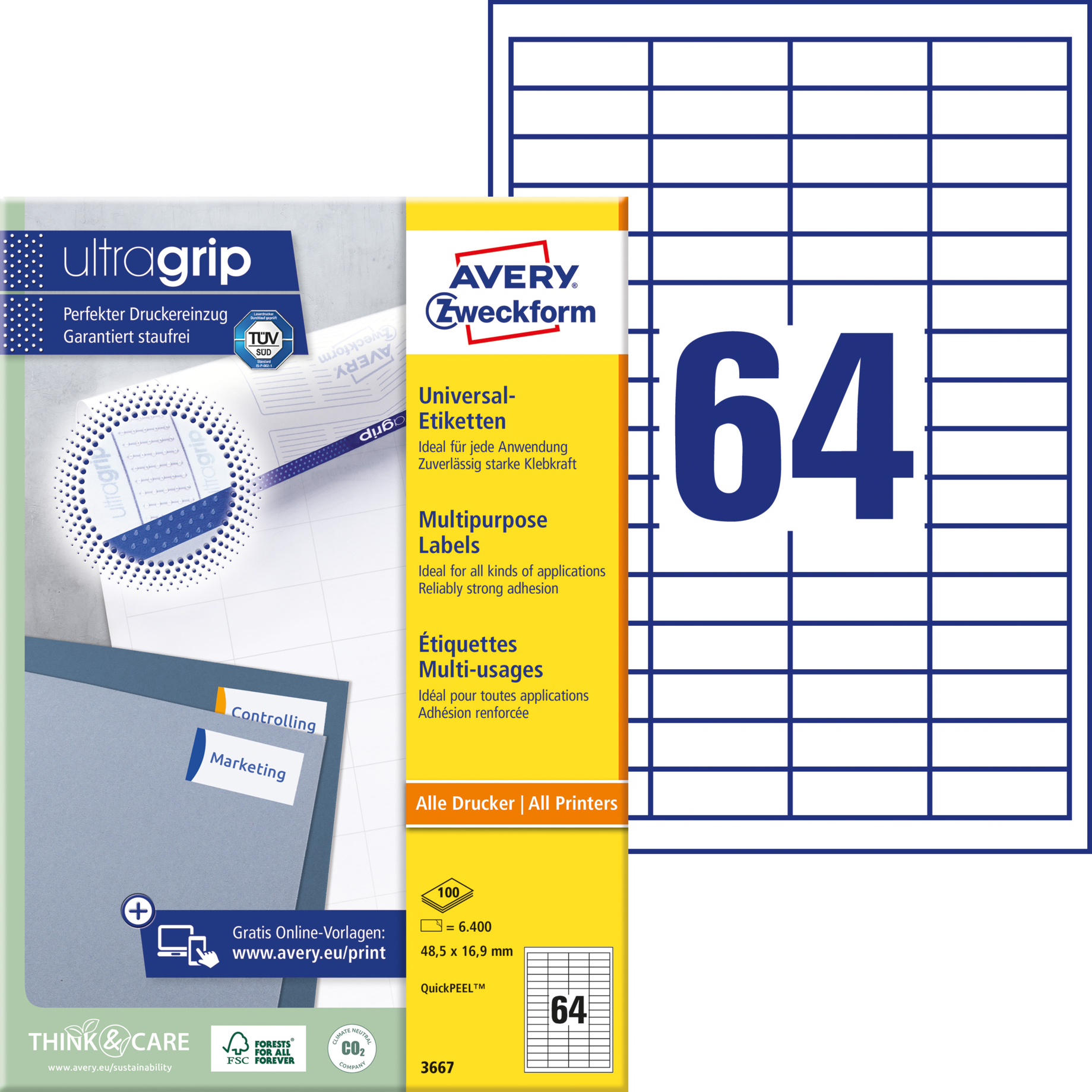 Universal-Etikett, ultragrip, 48,5 breit, umlaufender Rand