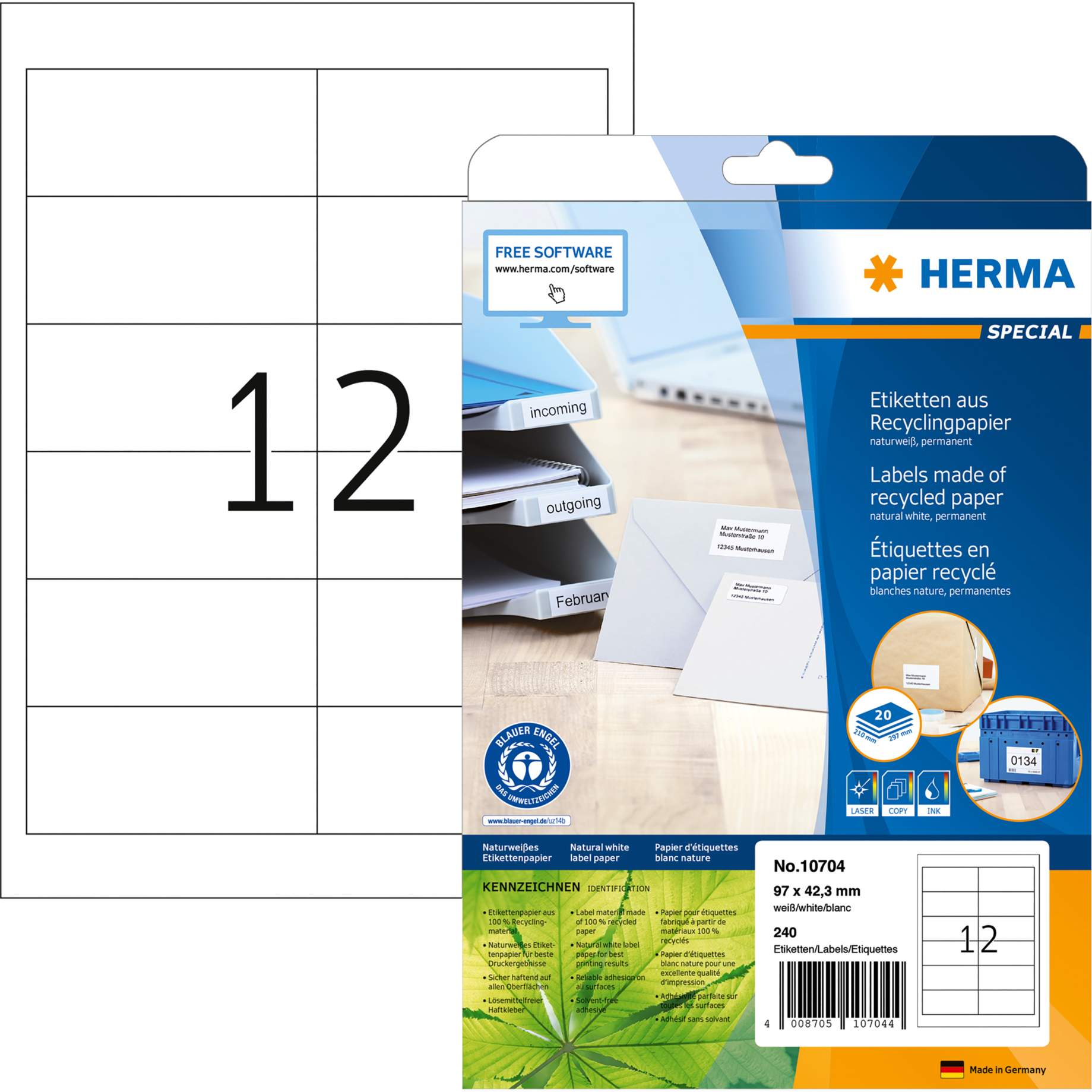 Etikett Recycling, Premium Qualität, PG mit 20 Blatt