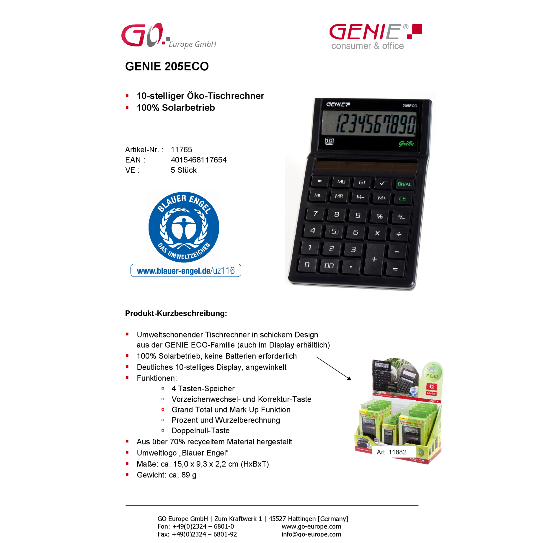 Solar-Tisch- und Taschenrechner ECO-Line 205