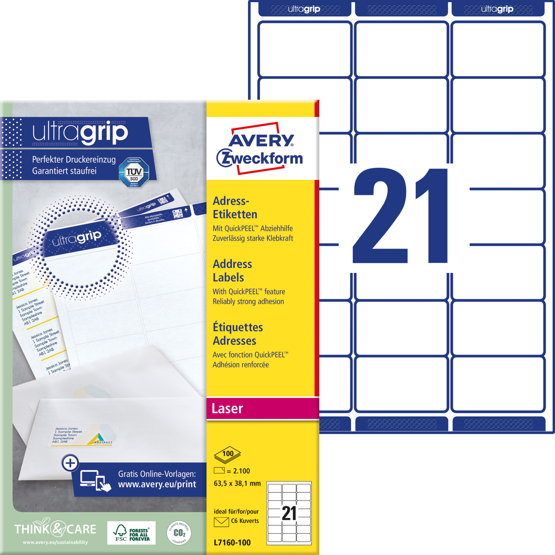 Adress-Etikett für Laserdrucker, ultragrip, umlaufender Rand