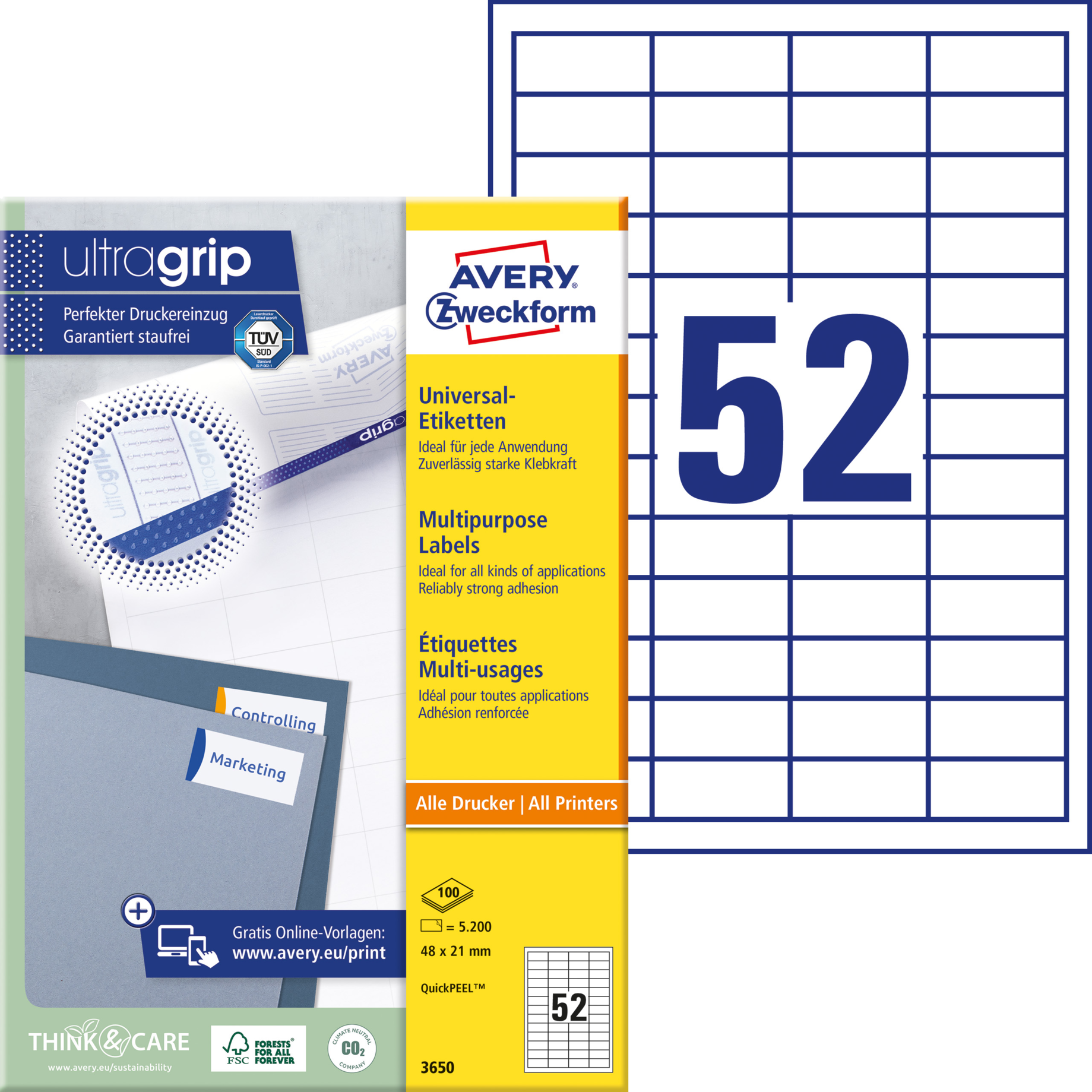 Universal-Etikett, ultragrip, 48 mm breit, mit umlaufendem Rand