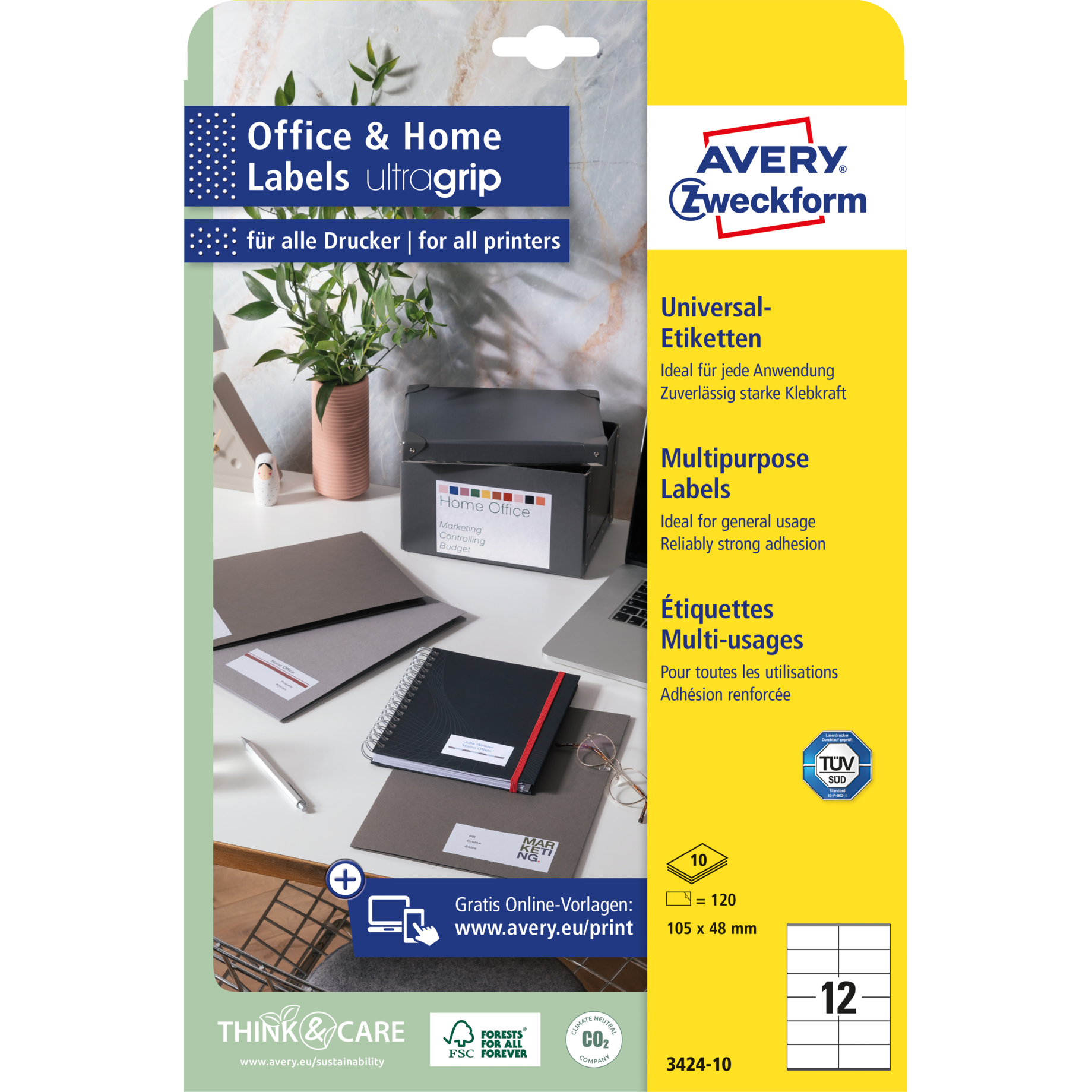 Universal Etikett Office & Home, ultragrip, 105 mm breit