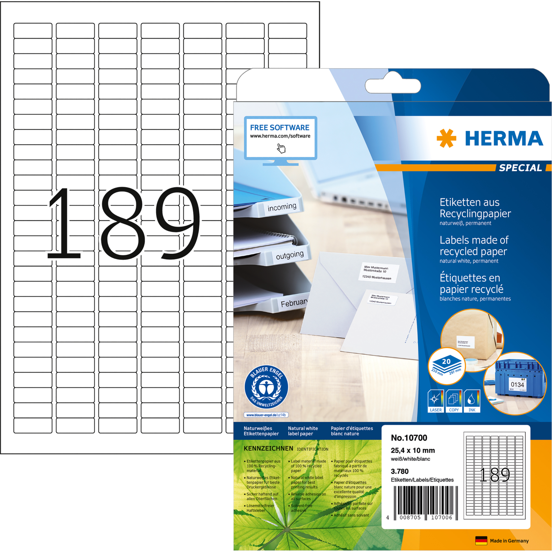 Etikett Recycling, Premium Qualität, PG mit 20 Blatt