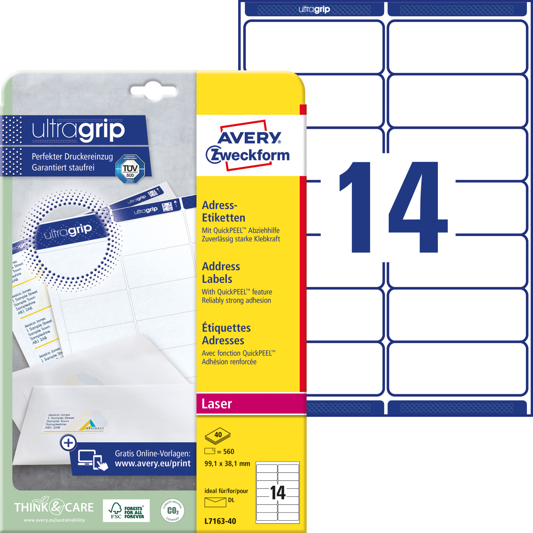 Adress-Etikett für Laserdrucker, ultragrip, umlaufender Rand