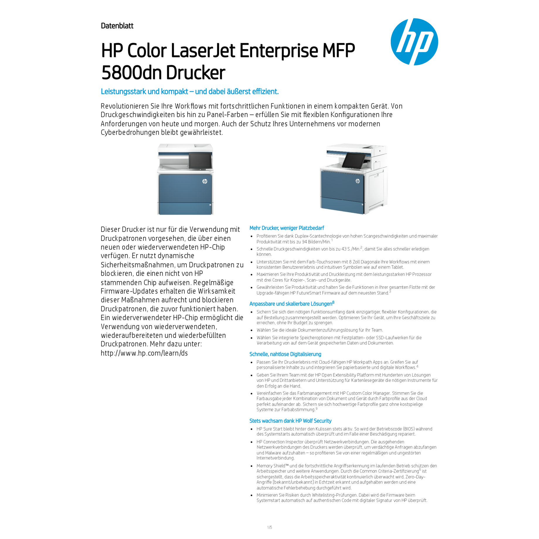HP Multifunktionsdrucker Color LaserJet Enterprise MFP 5800dn