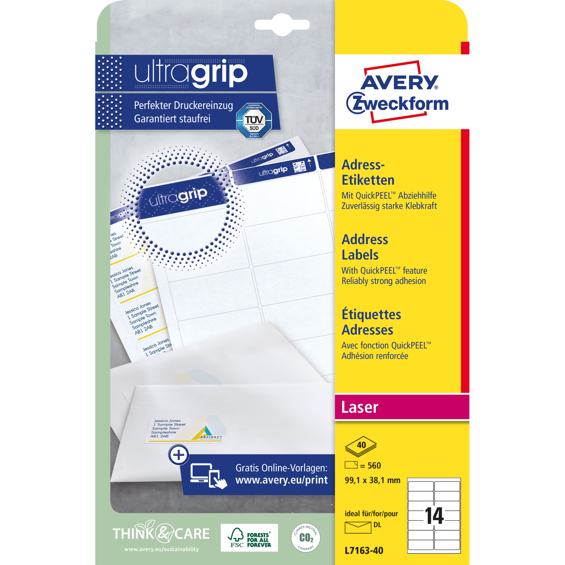 Adress-Etikett für Laserdrucker, ultragrip, umlaufender Rand