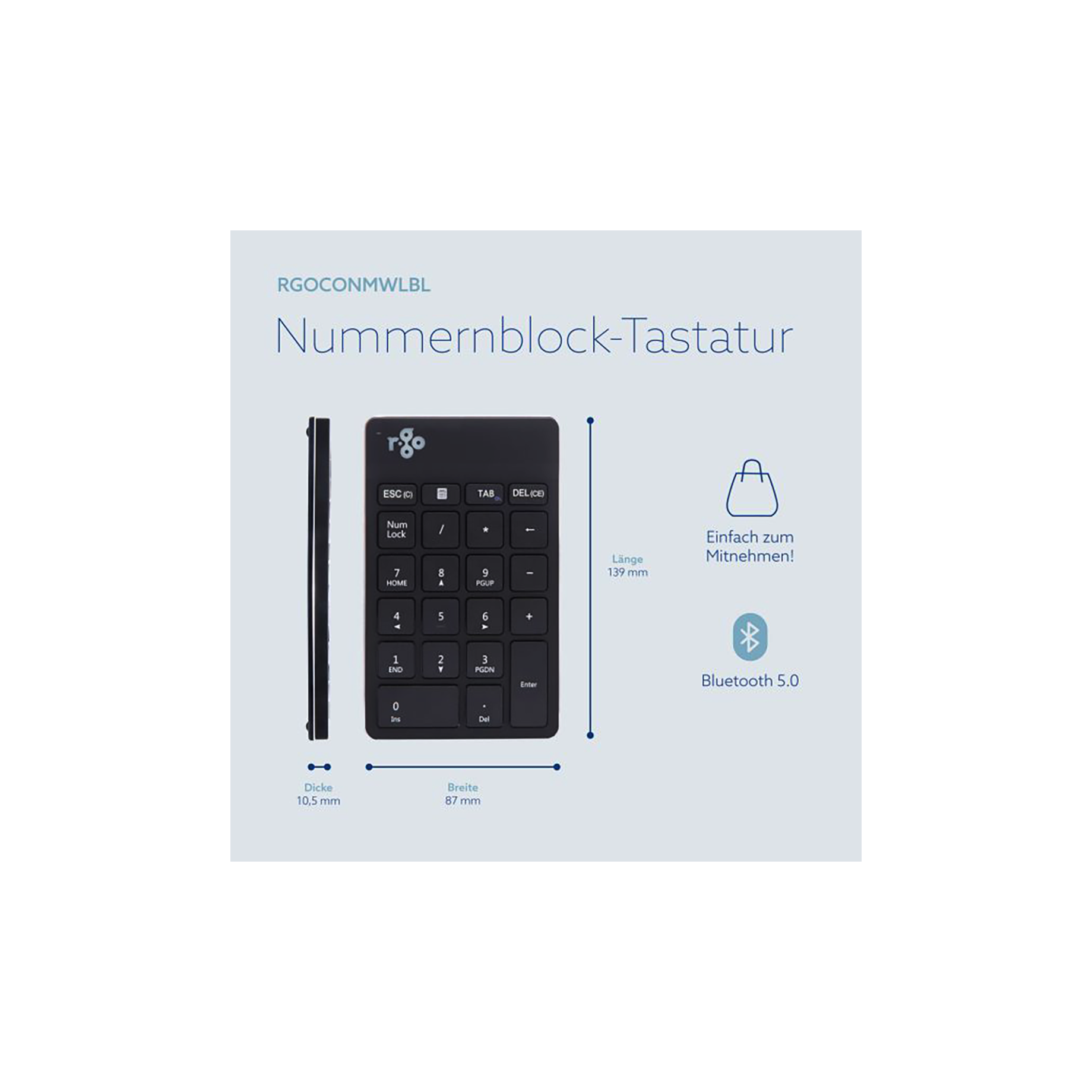 Tastatur Nummernblock R-Go Break Bluetooth 5.0