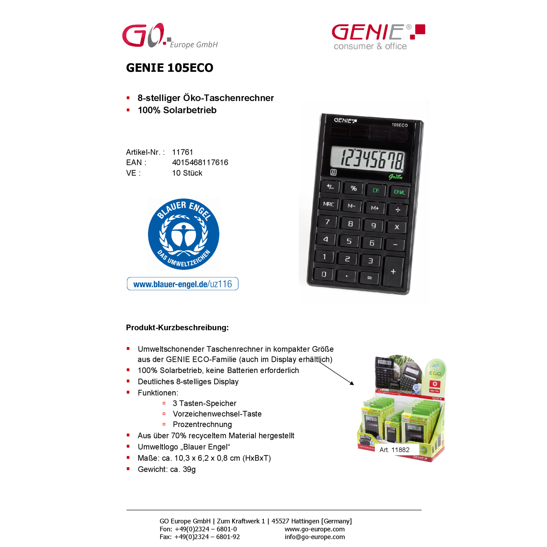 Solar-Tisch- und Taschenrechner ECO-Line 105