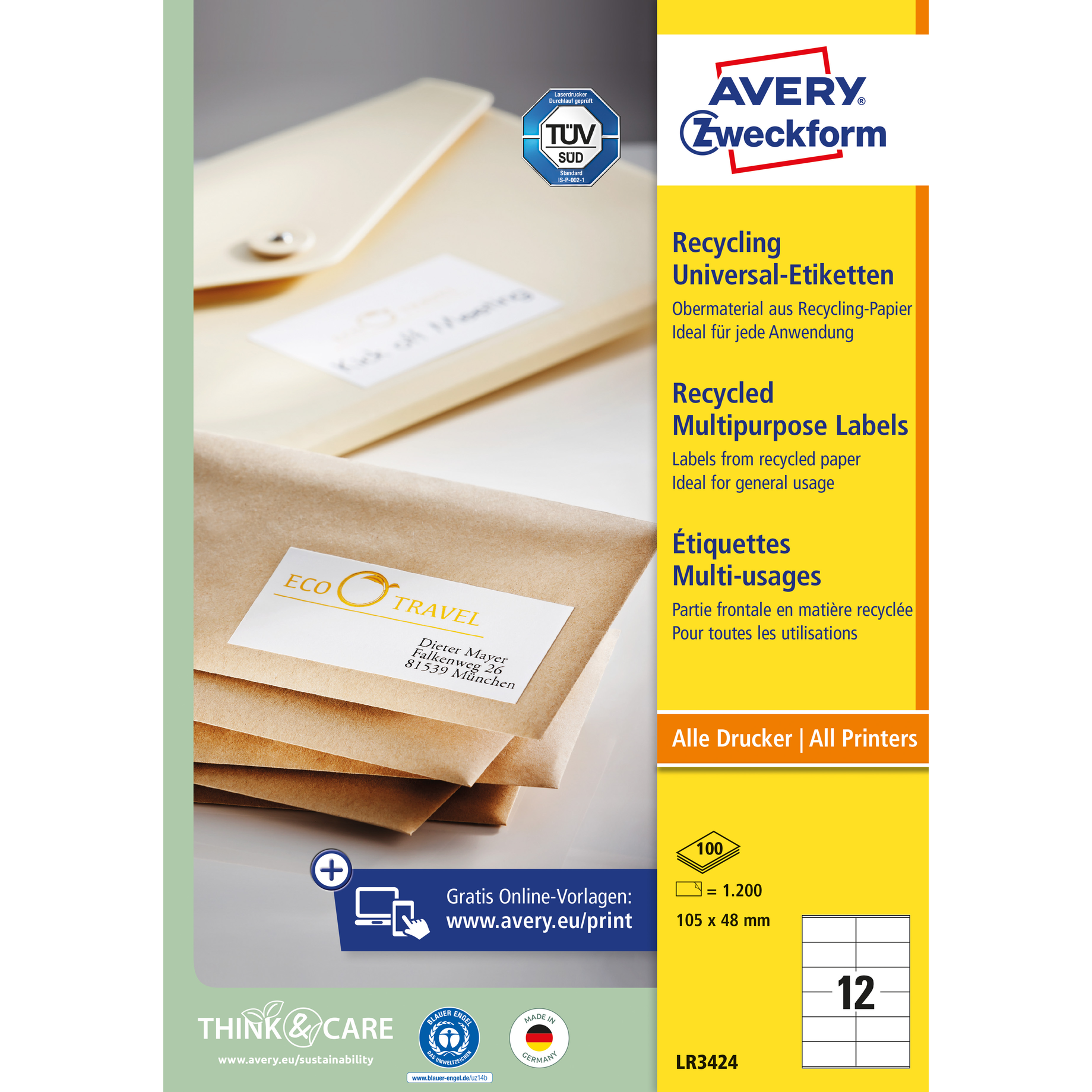 Universal-Etikett Recycling, 105 mm breit