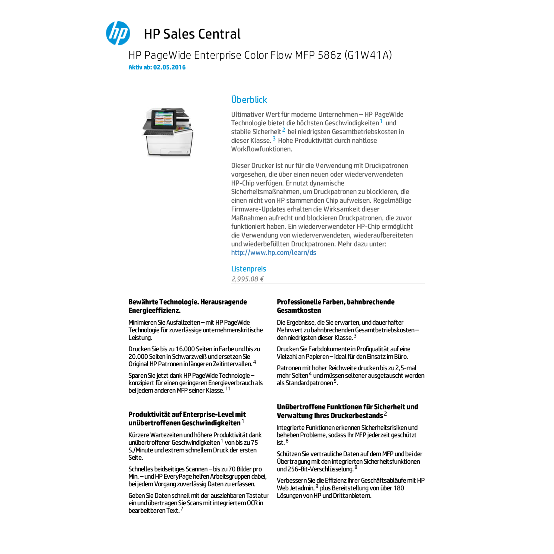 Multifunktionsgerät HP PageWide Enterprise Color Flow MFP 586z