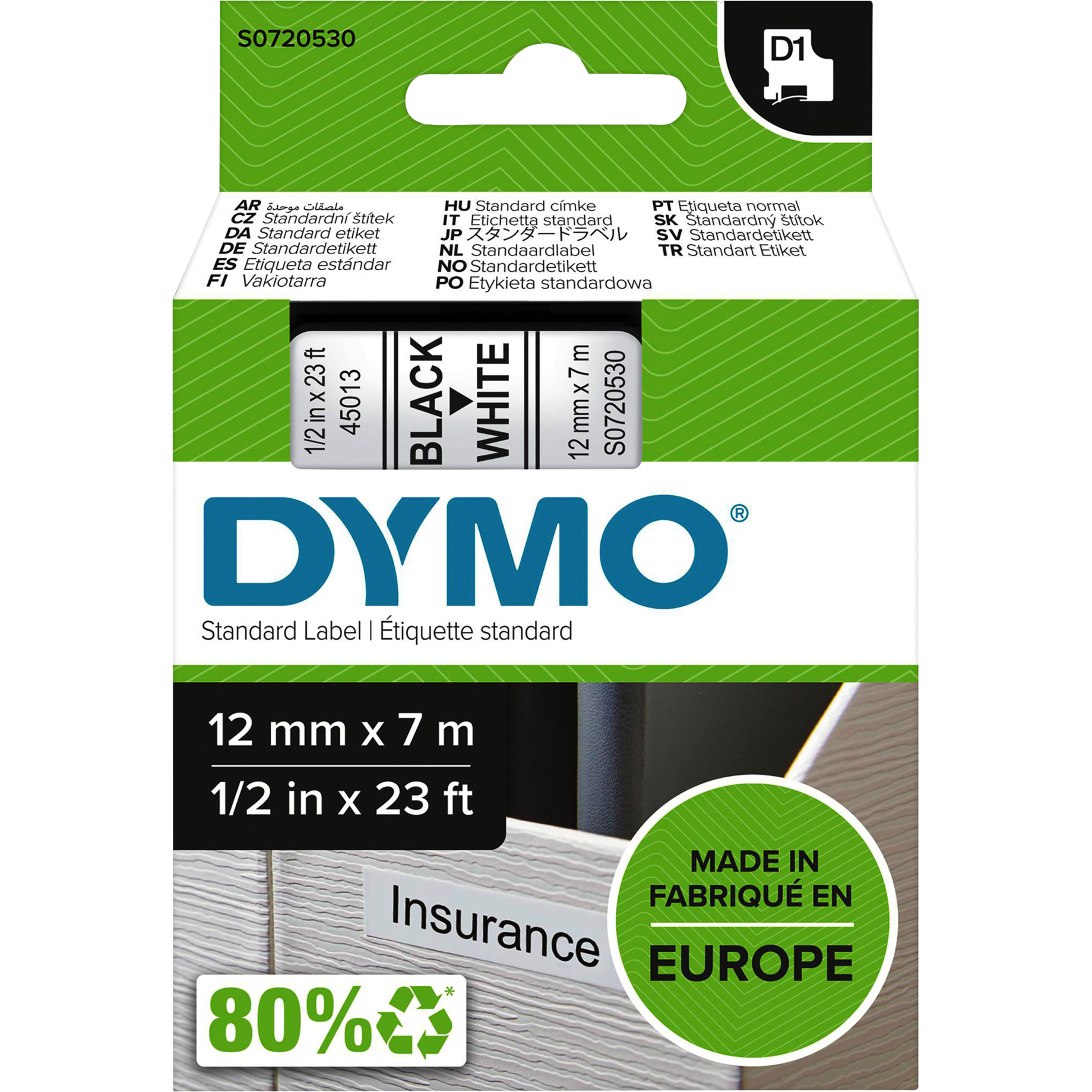 D1-Schriftbandkassette, 12 mm
