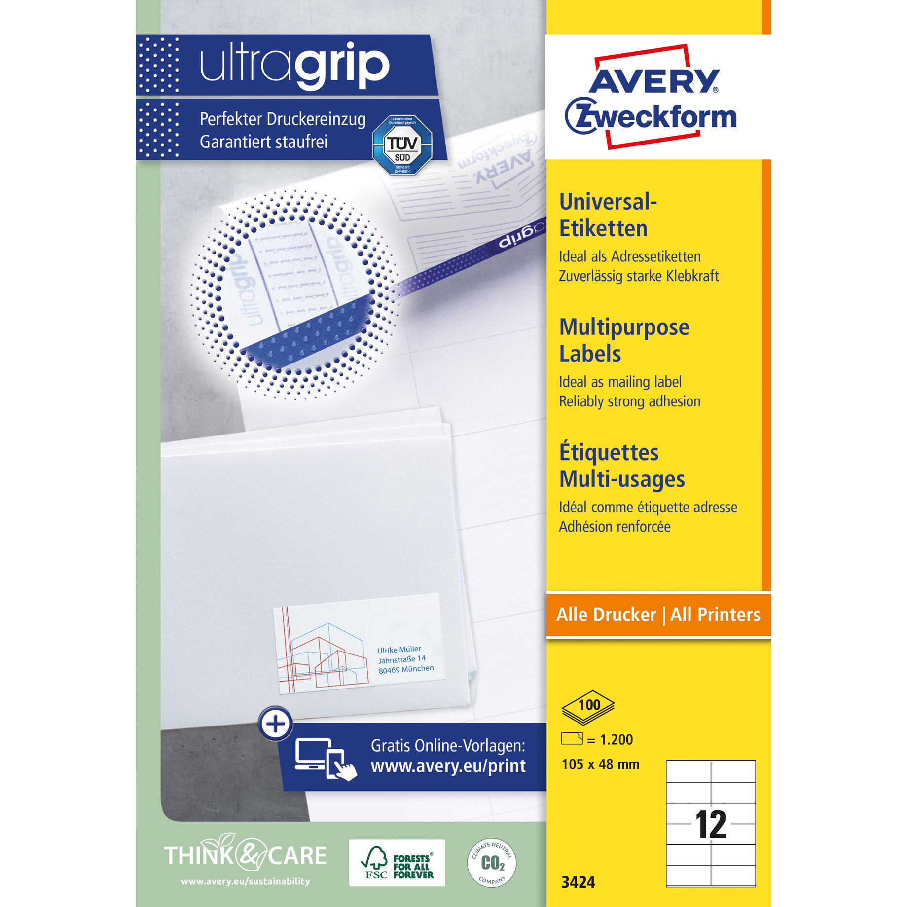 Universal-Etikett, ultragrip, 105 mm breit